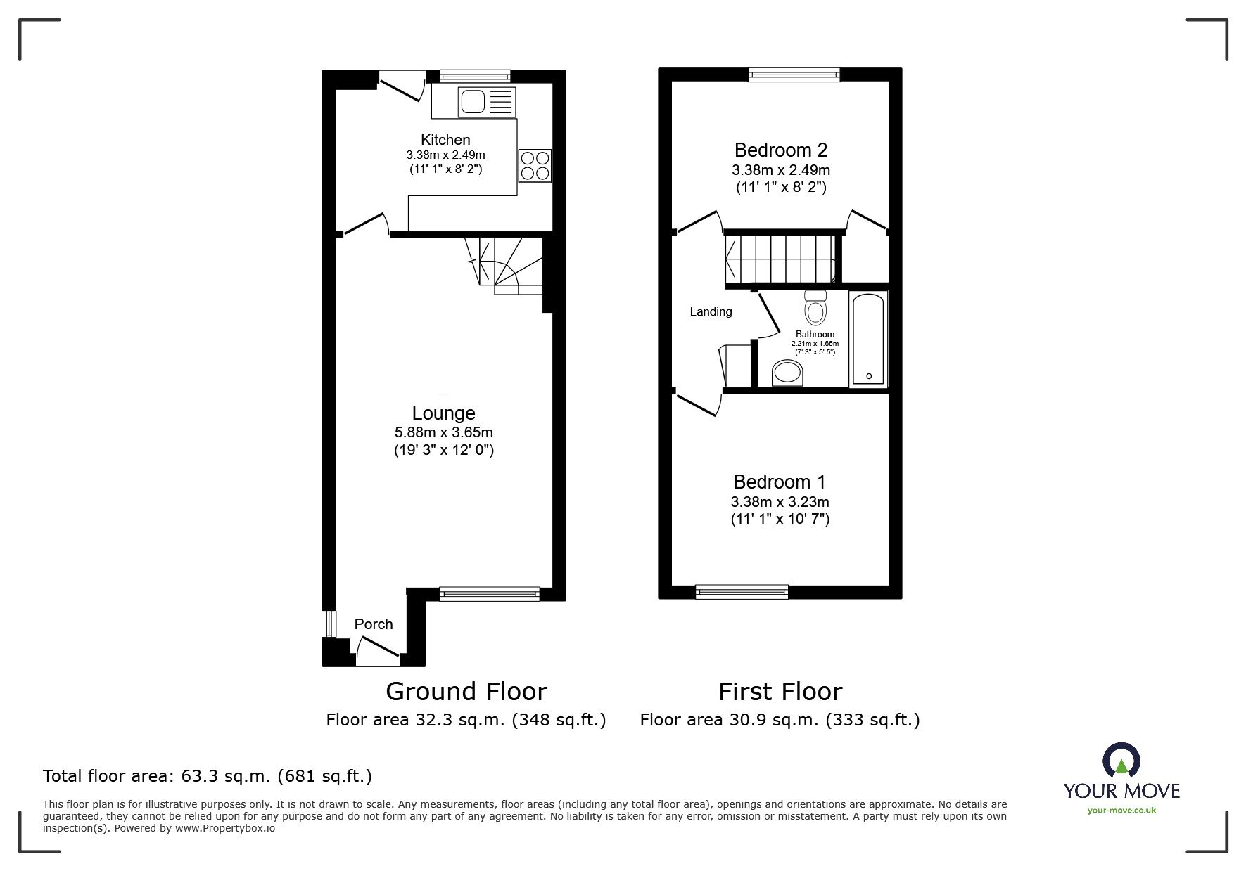 Floorplan of 2 bedroom Mid Terrace House for sale, Woodlands Road, Bognor Regis, West Sussex, PO22