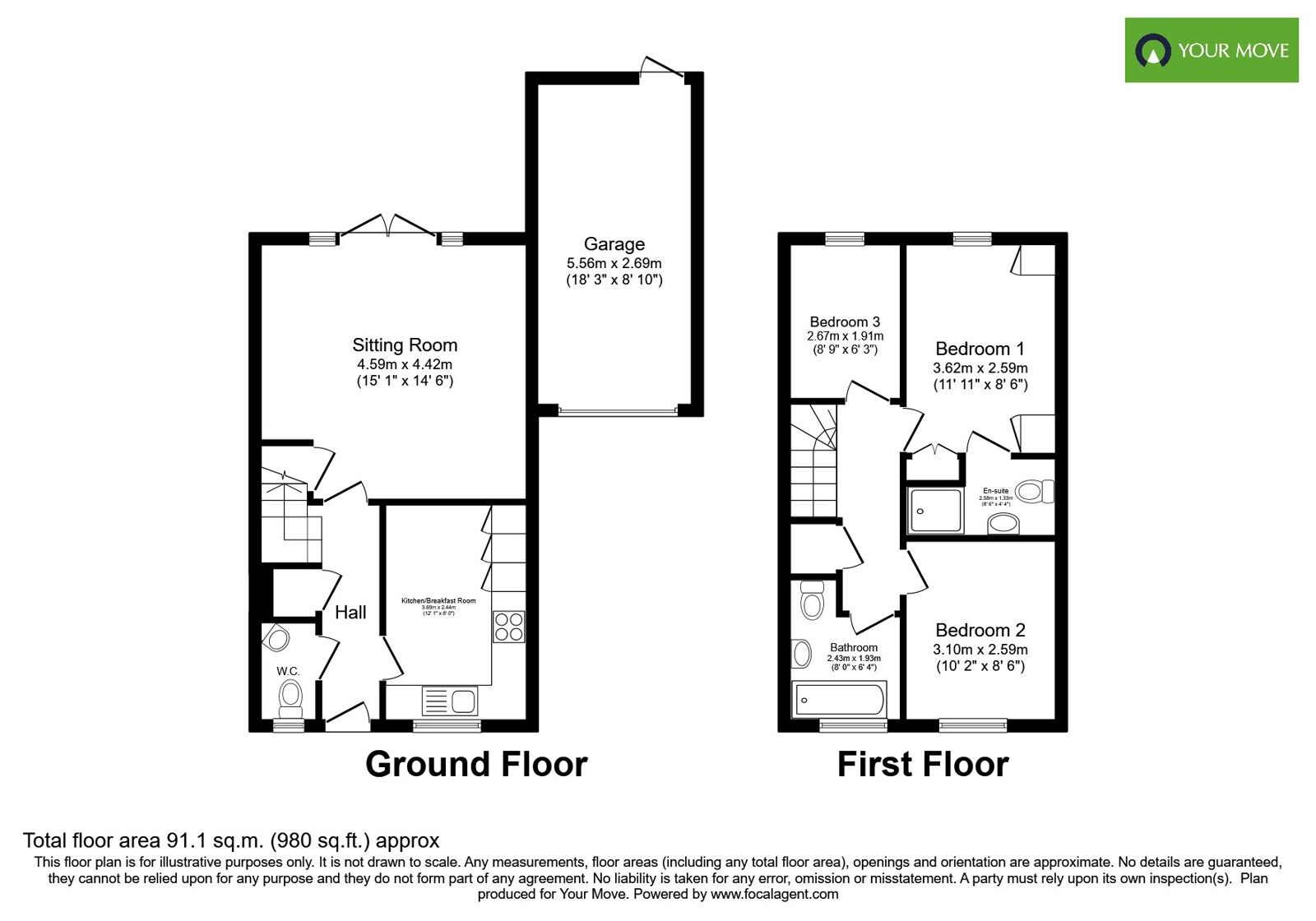 Floorplan of 3 bedroom Semi Detached House for sale, Lime Kiln Coppice, Felpham, West Sussex, PO22