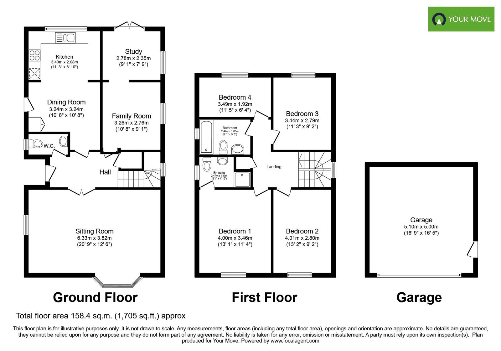Floorplan of 4 bedroom Detached House for sale, Hadley Close, West Sussex, PO22
