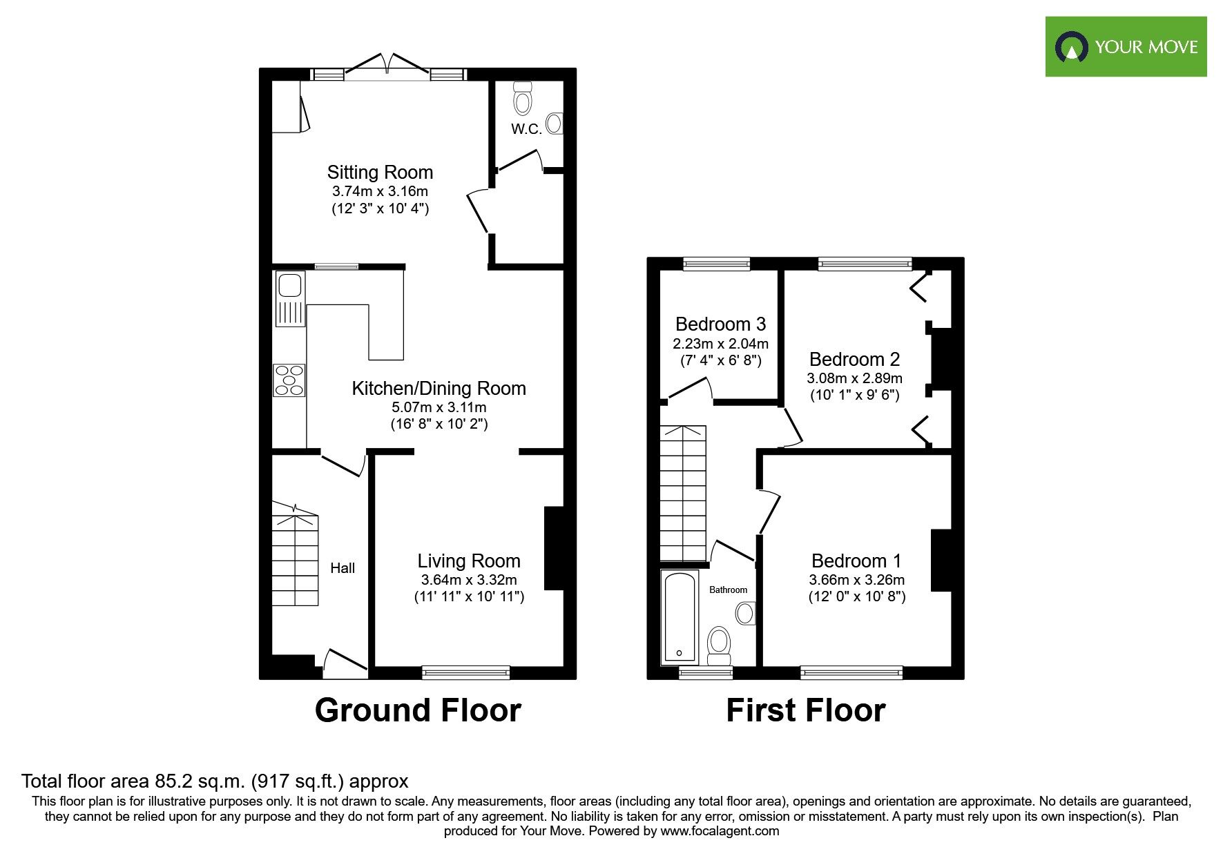 Floorplan of 3 bedroom Mid Terrace House for sale, Whitelea Road, Wick, West Sussex, BN17
