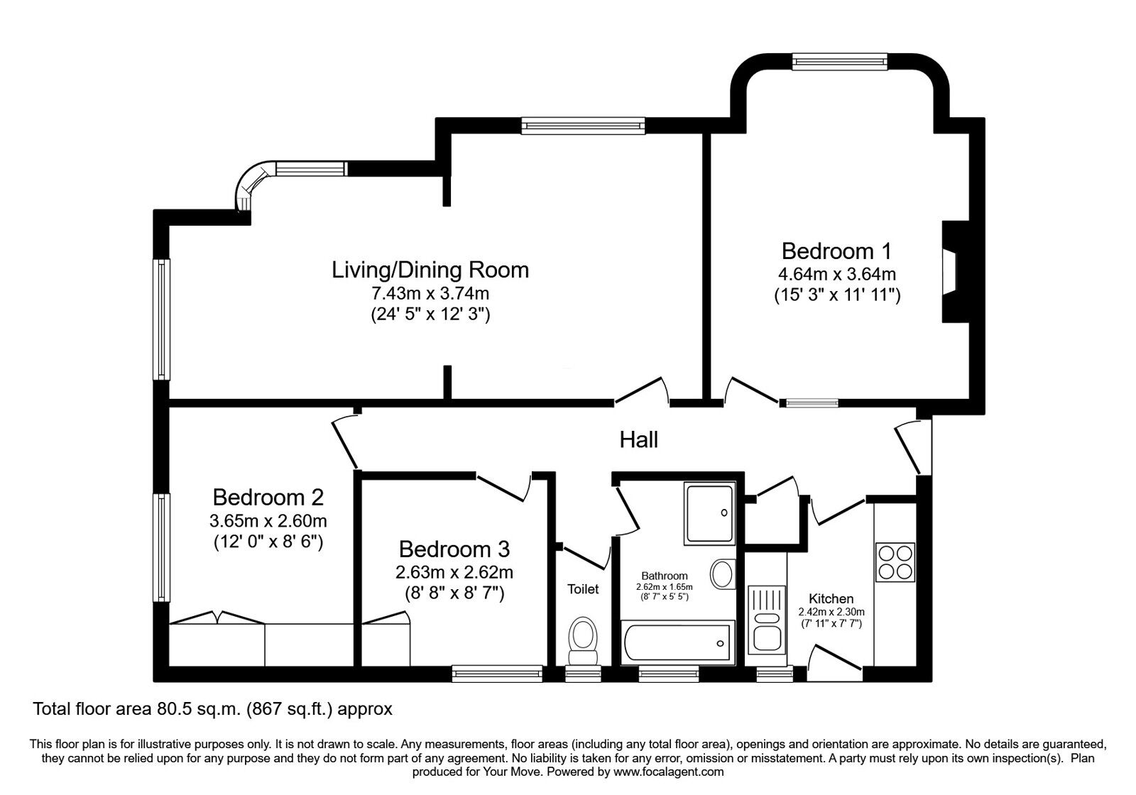 Floorplan of 3 bedroom Flat for sale, London Road, Preston, East Sussex, BN1