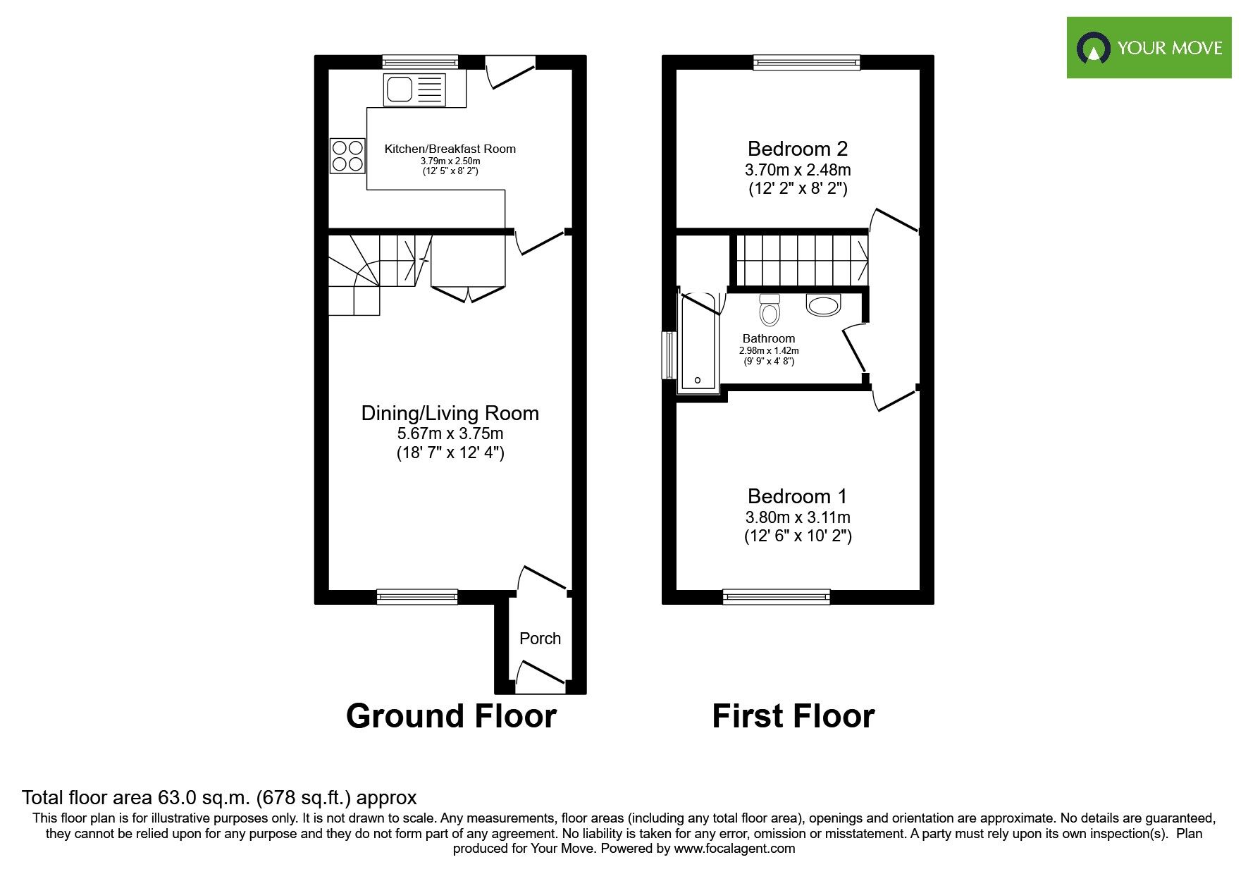 Floorplan of 2 bedroom End Terrace House for sale, Cygnet Walk, Bognor Regis, West Sussex, PO22