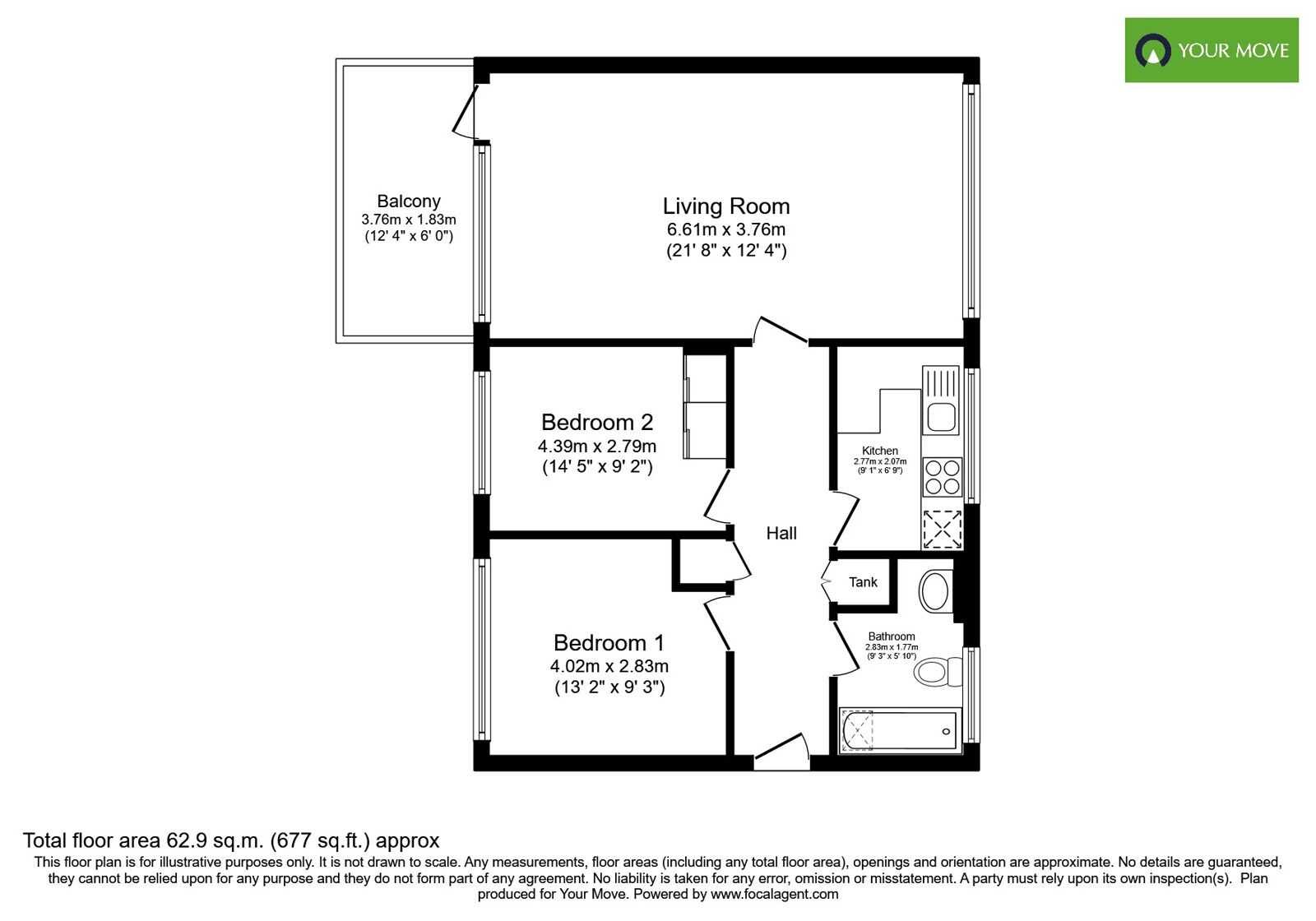 Floorplan of 2 bedroom Flat for sale, Linden Road, Bognor Regis, West Sussex, PO21