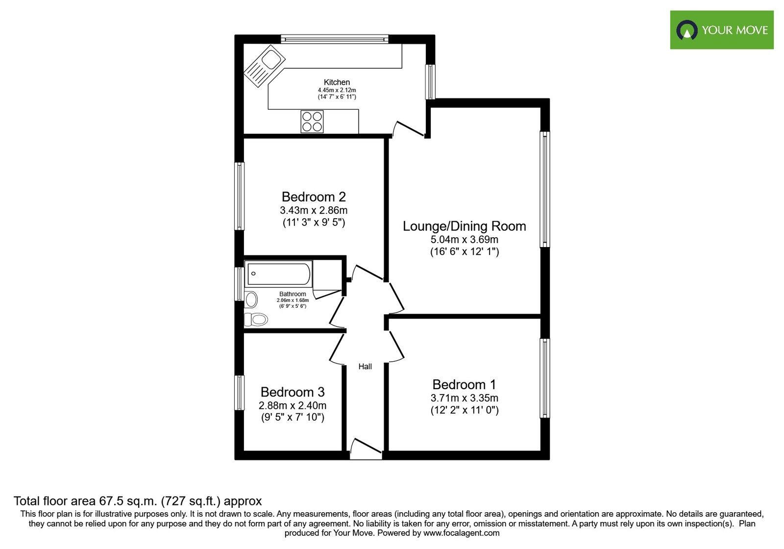 Floorplan of 3 bedroom Flat for sale, Carlingford Court, Bognor Regis, West Sussex, PO21