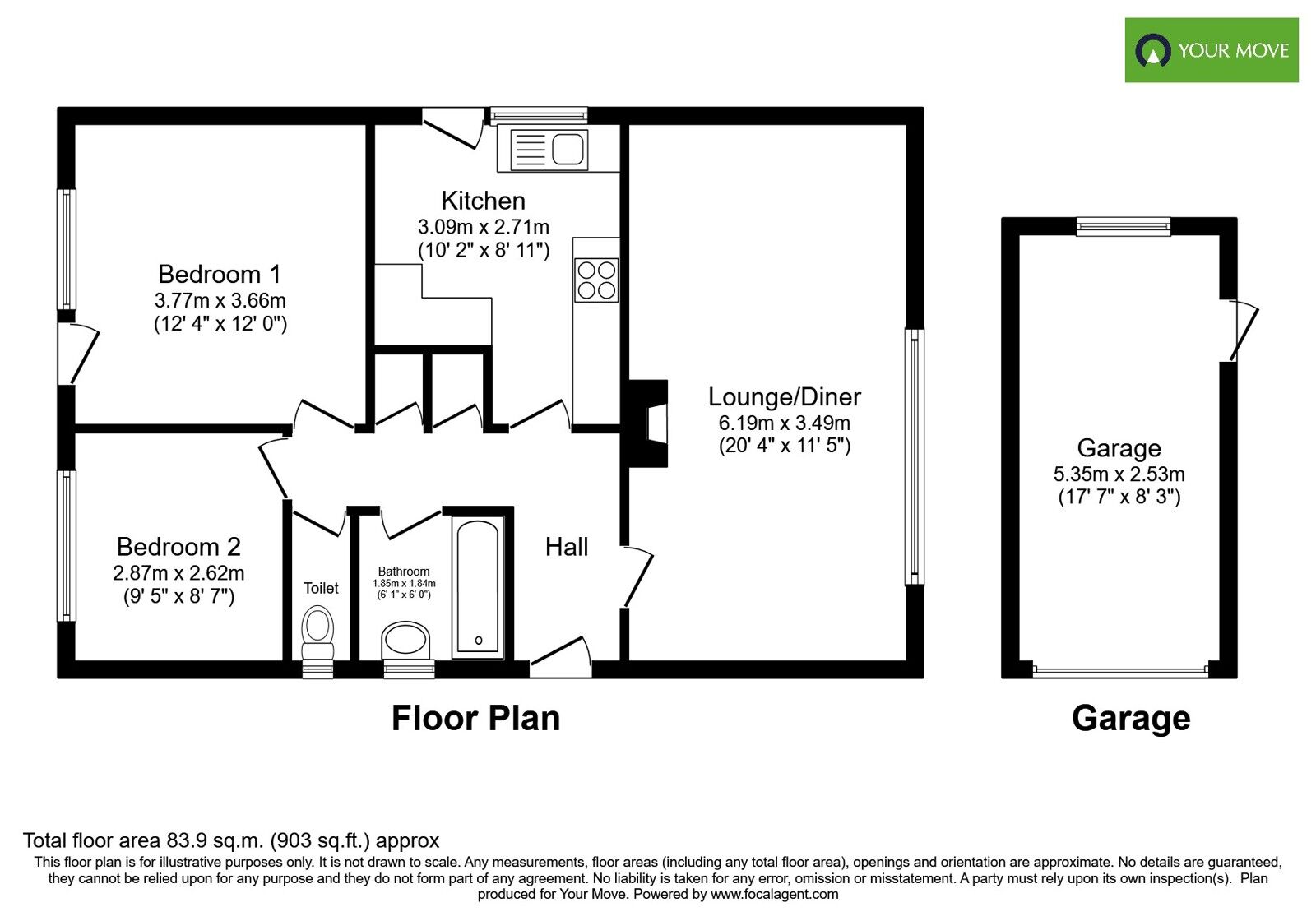 Floorplan of 2 bedroom Detached Bungalow for sale, Church Way, Bognor Regis, West Sussex, PO21