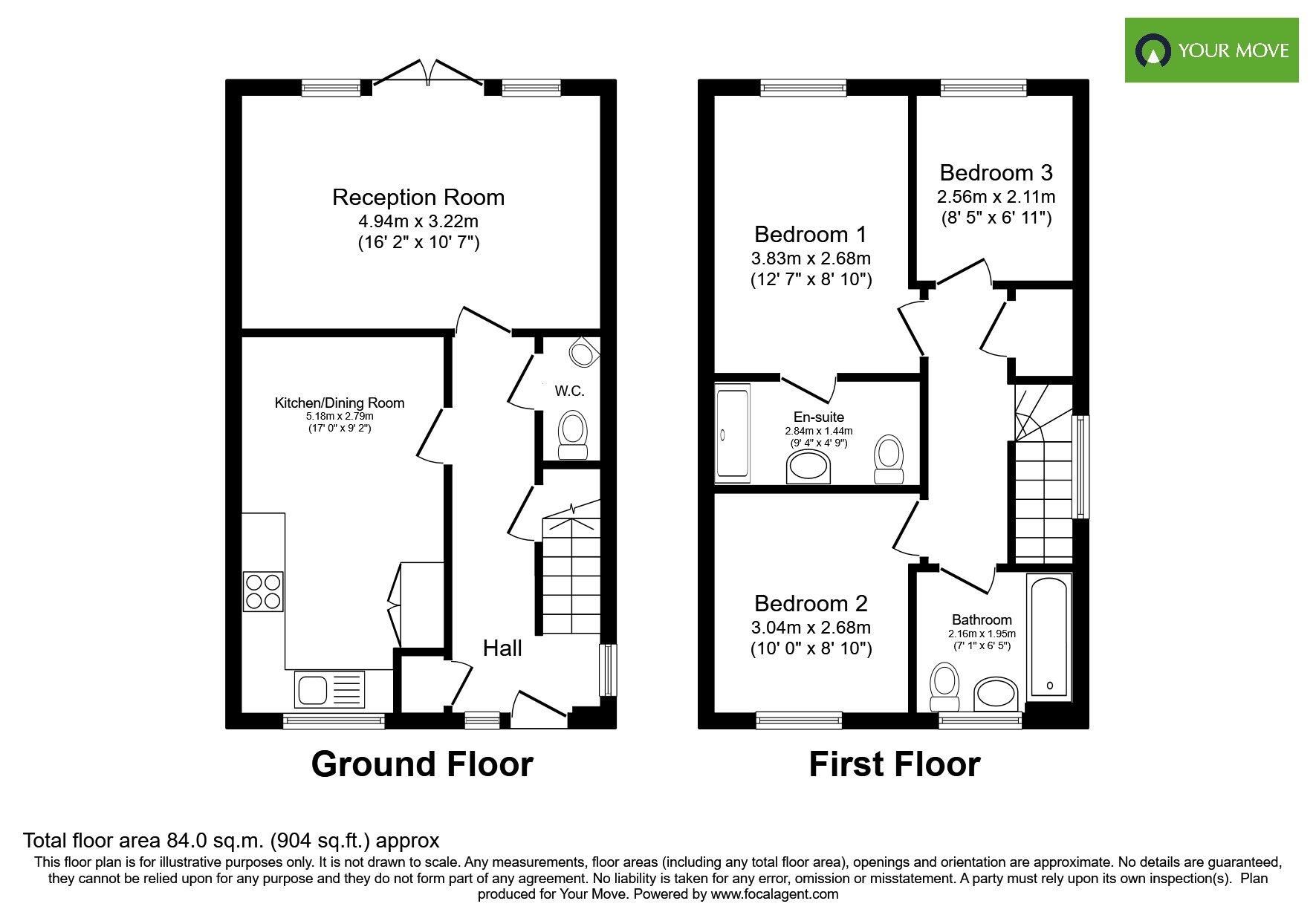 Floorplan of 3 bedroom End Terrace House for sale, Potters Way, North Bersted, West Sussex, PO21