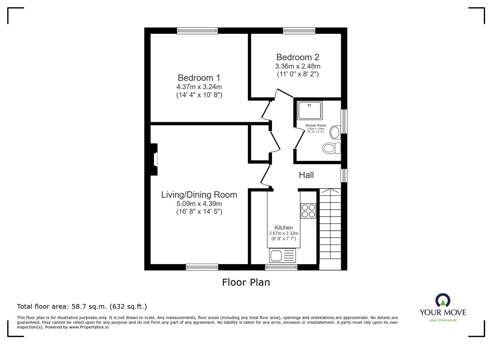 Floorplan of 2 bedroom Flat to rent, Oak Close, Bognor Regis, West Sussex, PO22