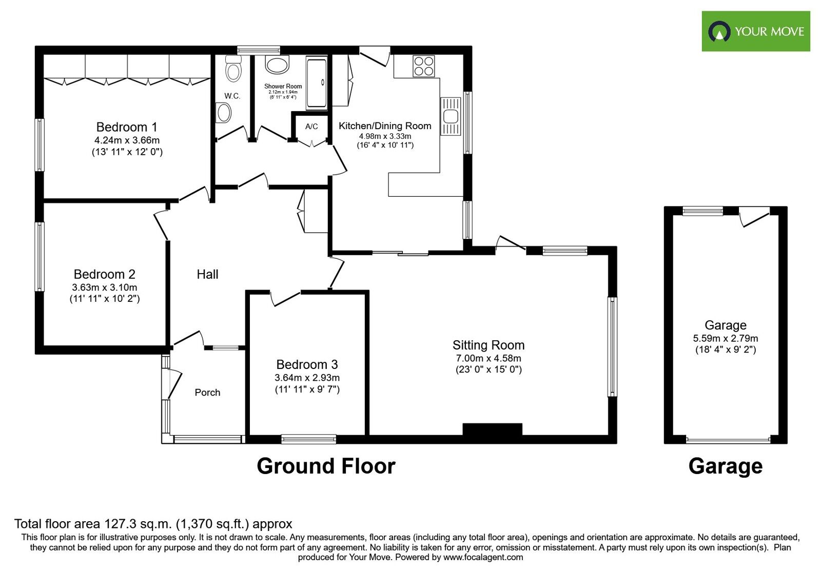 Floorplan of 3 bedroom Detached Bungalow for sale, Chichester Road, Bognor Regis, West Sussex, PO21