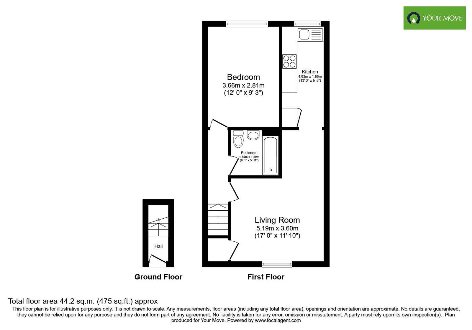 Floorplan of 1 bedroom Flat for sale, Ravens Way, Bognor Regis, West Sussex, PO22