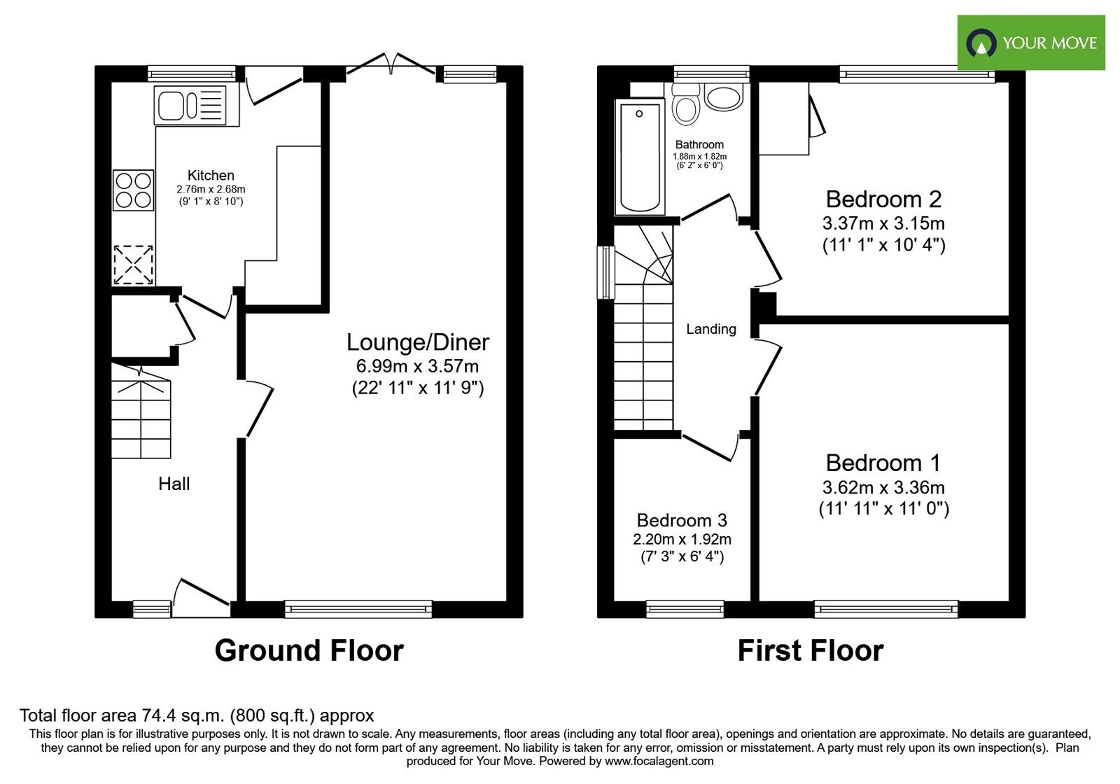 Floorplan of 3 bedroom Mid Terrace House for sale, Pembroke Way, Bognor Regis, West Sussex, PO21