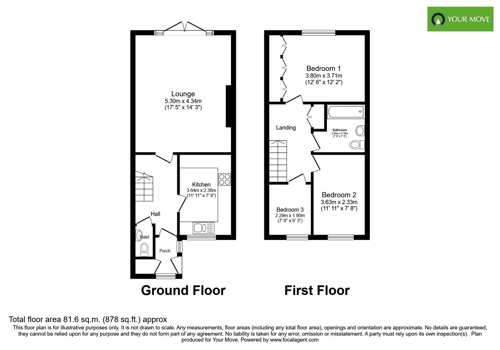 Floorplan of 3 bedroom Mid Terrace House for sale, Swandene, Bognor Regis, West Sussex, PO21