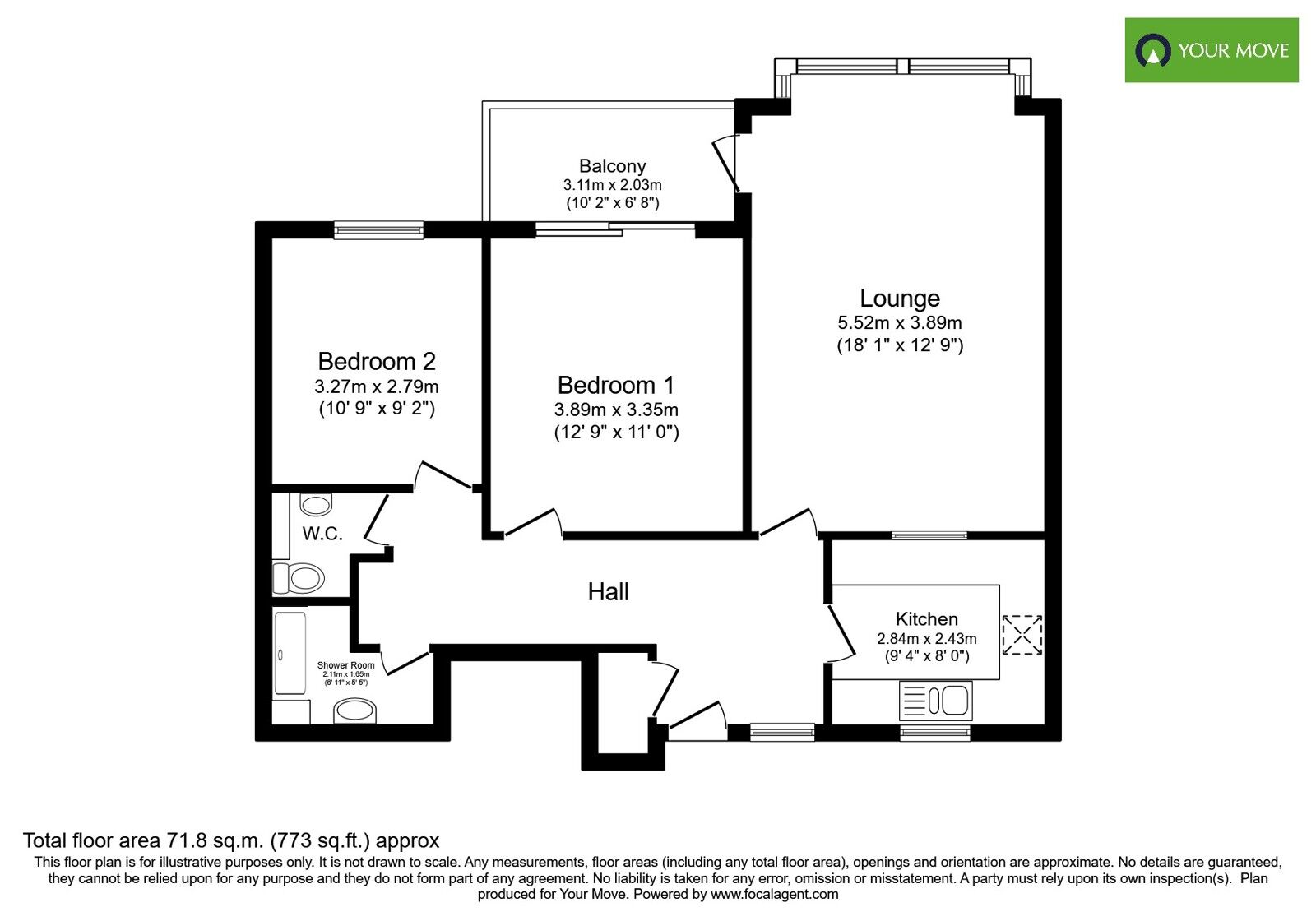 Floorplan of 2 bedroom Flat for sale, Belmont Street, Bognor Regis, West Sussex, PO21