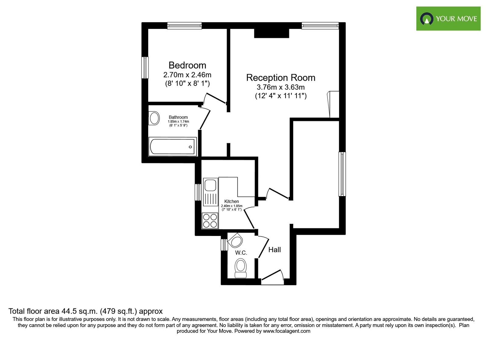 Floorplan of 1 bedroom Flat for sale, Wood Street, Bognor Regis, West Sussex, PO21