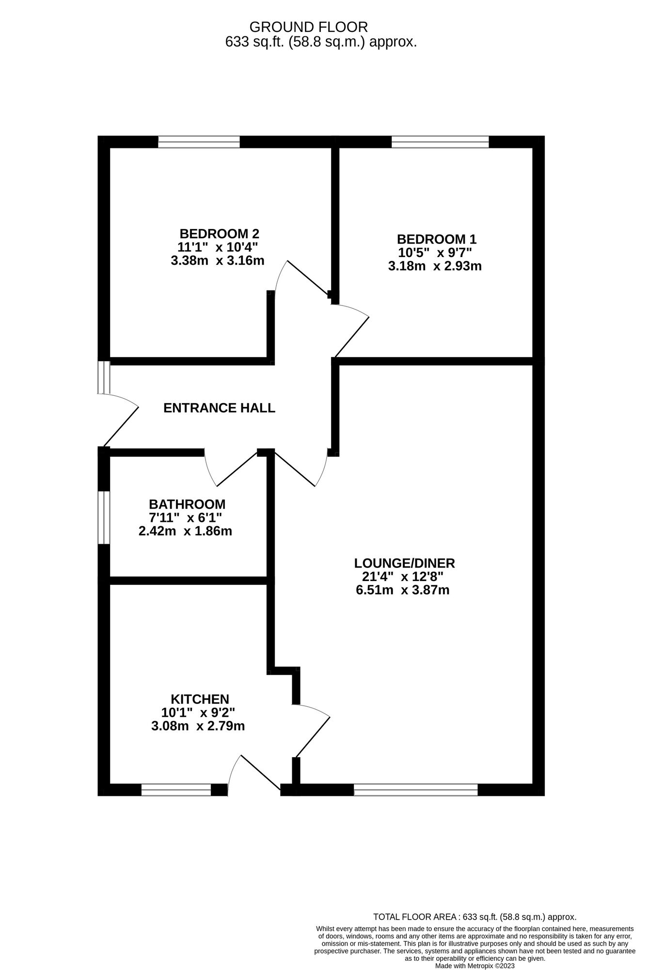 Floorplan of 2 bedroom Detached Bungalow for sale, Pinewood Road, Belper, Derbyshire, DE56