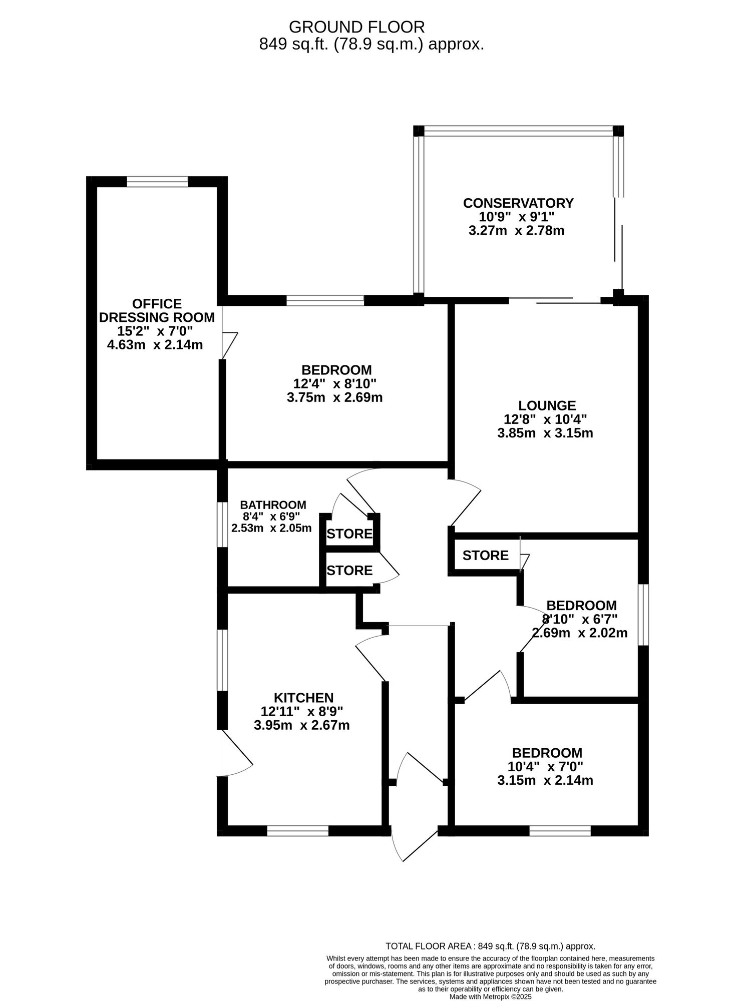 Floorplan of 3 bedroom Detached Bungalow for sale, Glenview, Belper, Derbyshire, DE56