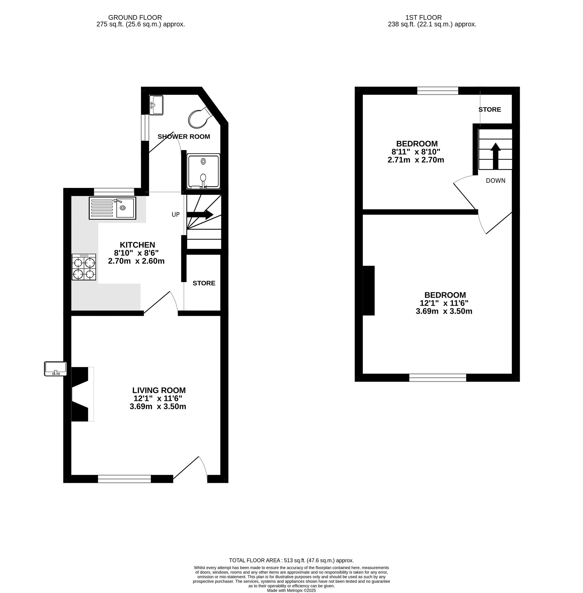 Floorplan of 2 bedroom Mid Terrace House for sale, Bakers Hill, Heage, Derbyshire, DE56