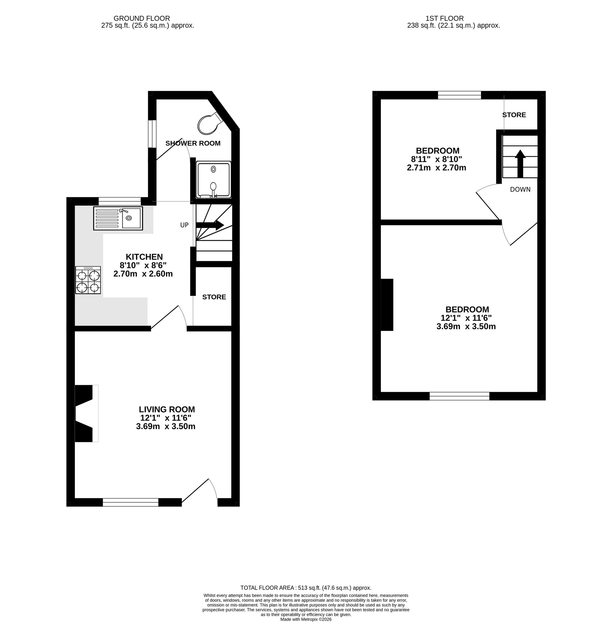 Floorplan of 2 bedroom Mid Terrace House for sale, Bakers Hill, Heage, Derbyshire, DE56
