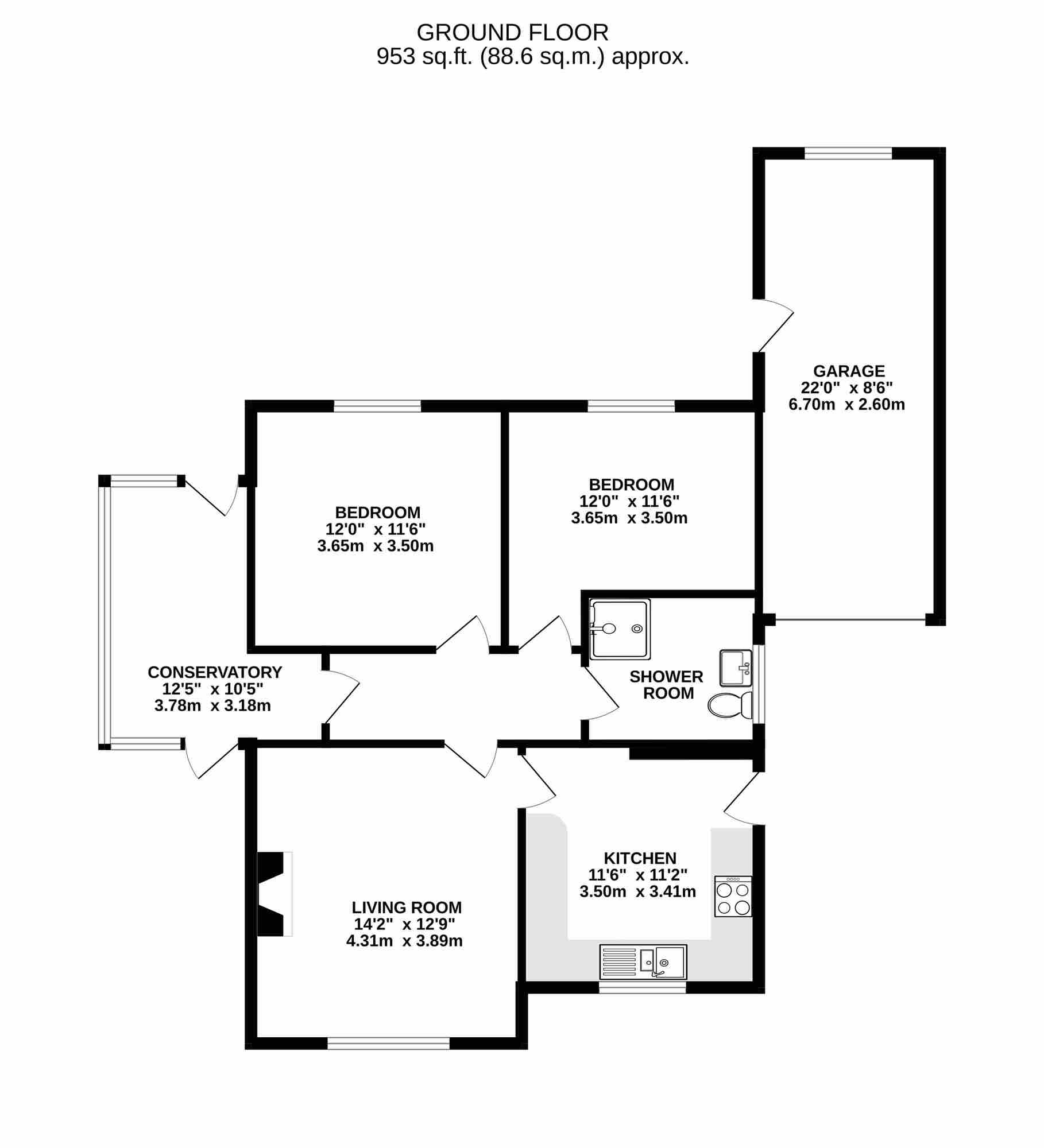 Floorplan of 2 bedroom Detached Bungalow for sale, The Common, Crich, Derbyshire, DE4