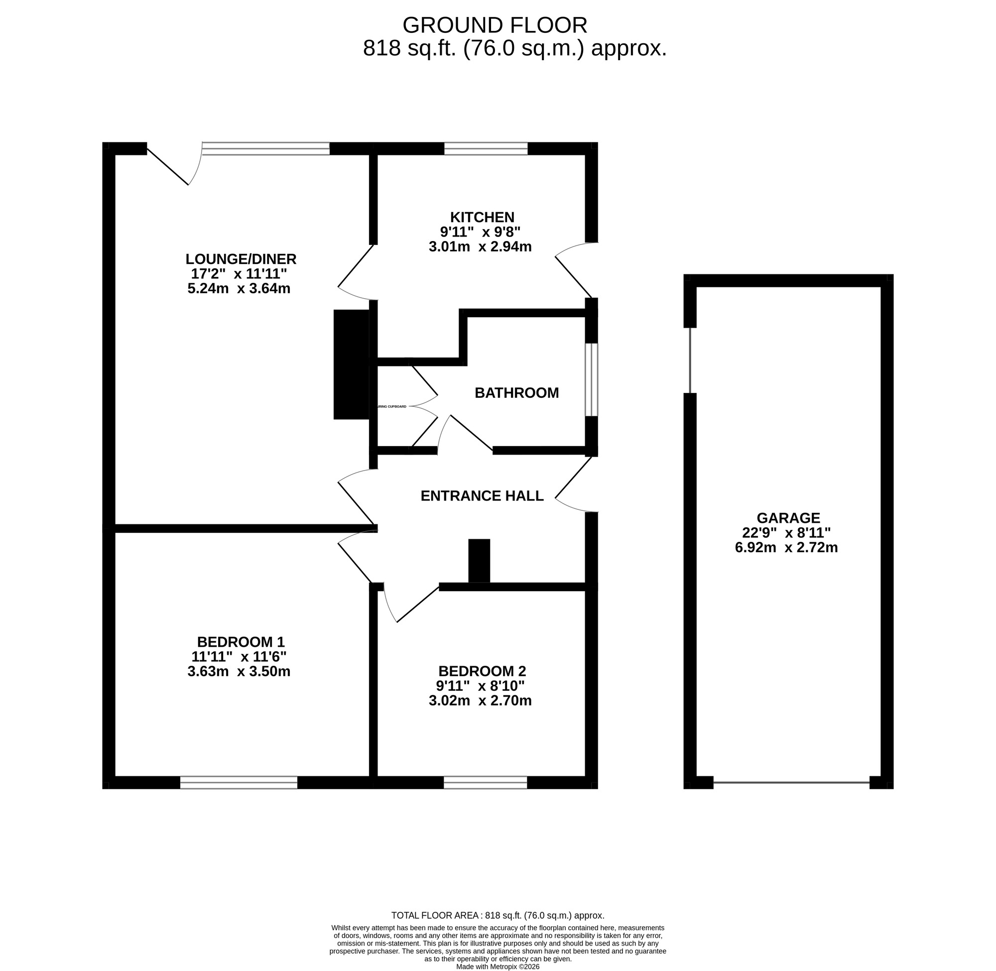Floorplan of 2 bedroom Detached Bungalow for sale, Forest Close, Belper, Derbyshire, DE56