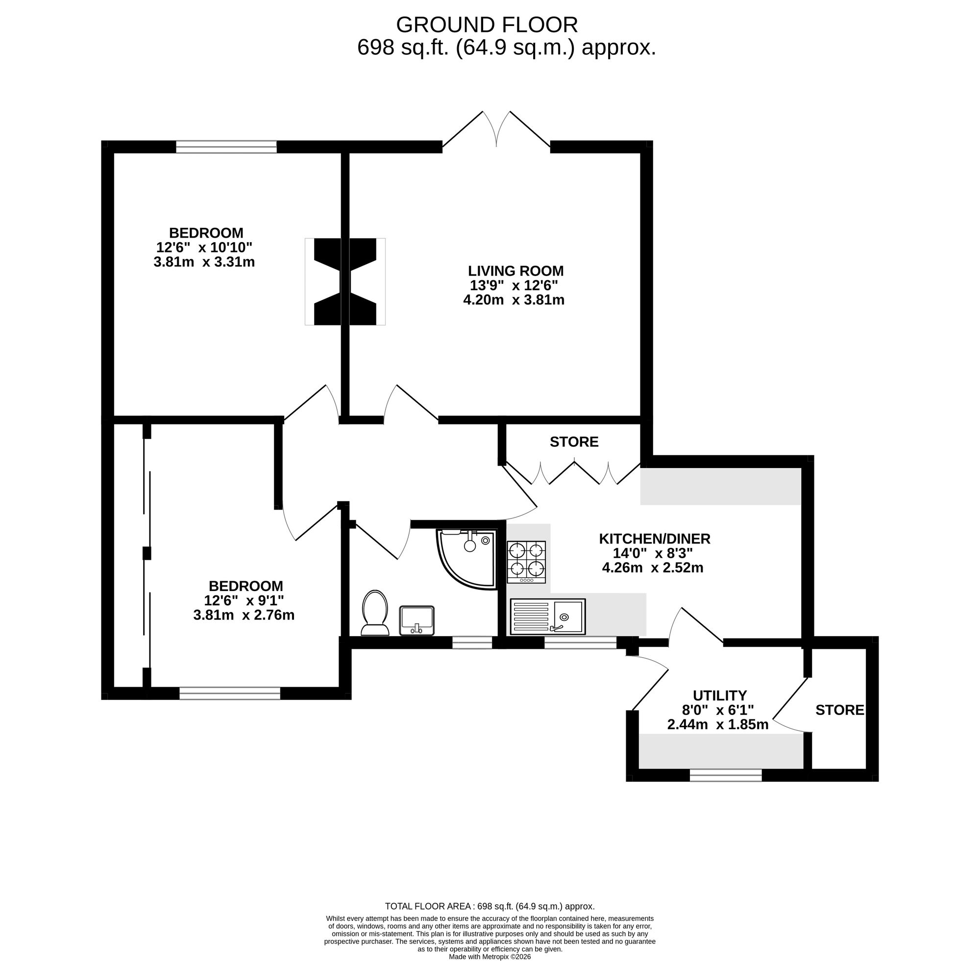 Floorplan of 2 bedroom Semi Detached Bungalow for sale, Field Lane, Belper, Derbyshire, DE56