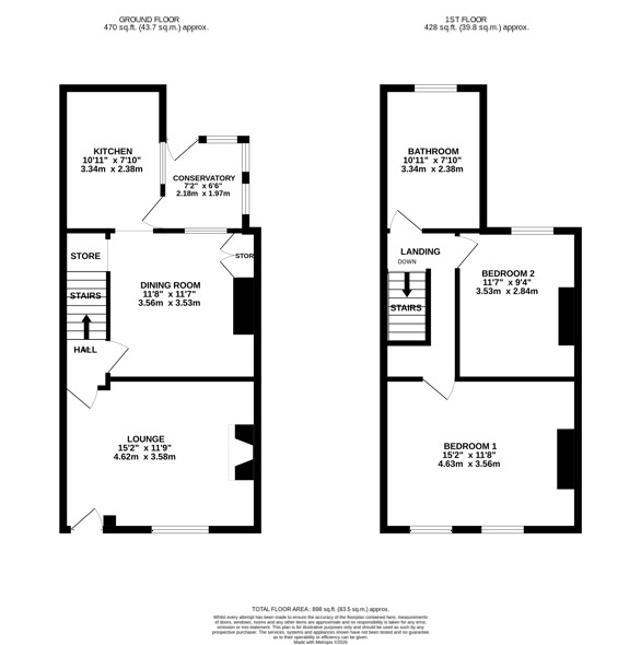 Floorplan of 2 bedroom End Terrace House for sale, Homesford, Whatstandwell, Derbyshire, DE4