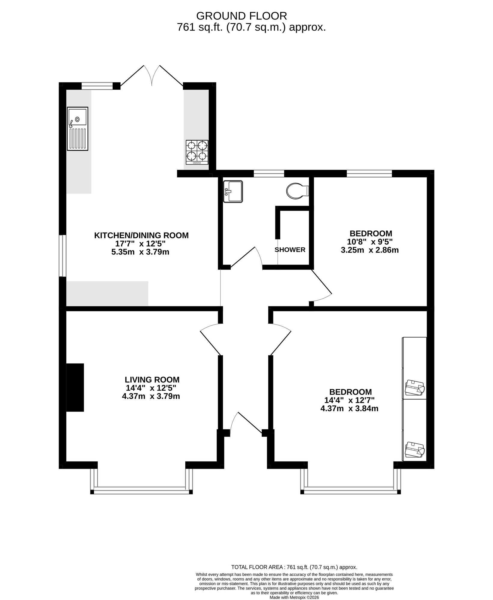 Floorplan of 2 bedroom Semi Detached Bungalow for sale, Becksitch Lane, Belper, Derbyshire, DE56