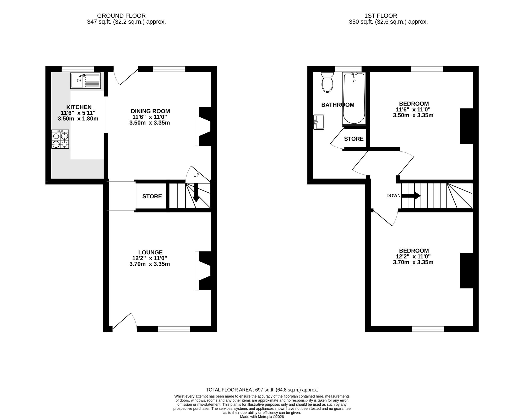 Floorplan of 2 bedroom Mid Terrace House for sale, Chapel Street, Kilburn, Derbyshire, DE56