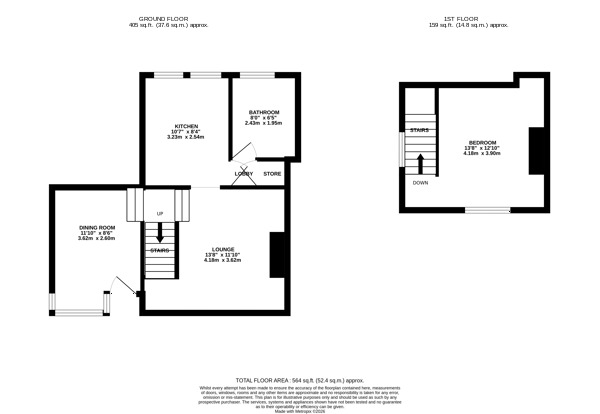 Floorplan of 1 bedroom End Terrace House for sale, Chapel Street, Belper, Derbyshire, DE56