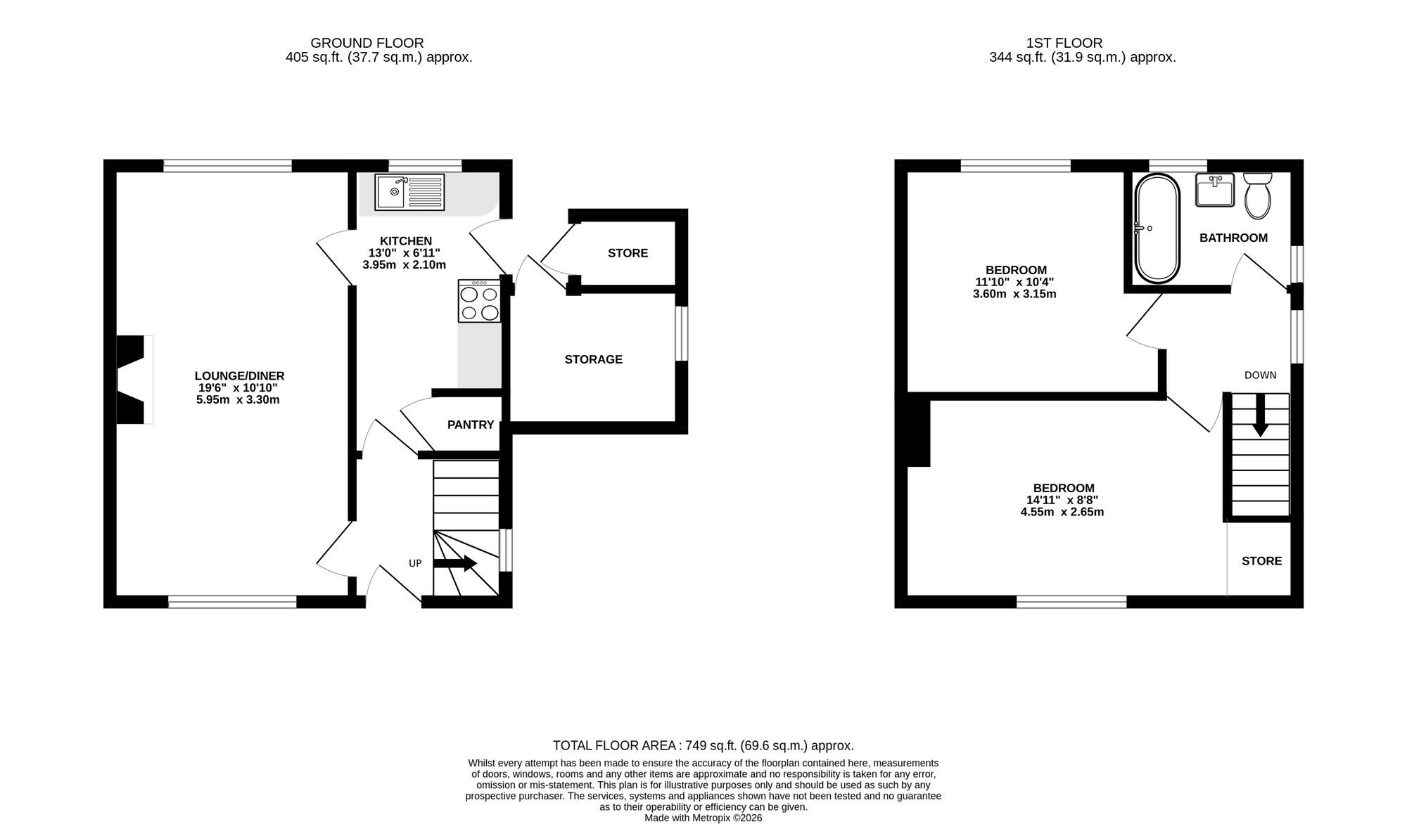 Floorplan of 2 bedroom Semi Detached House for sale, Willow Grove, Belper, Derbyshire, DE56
