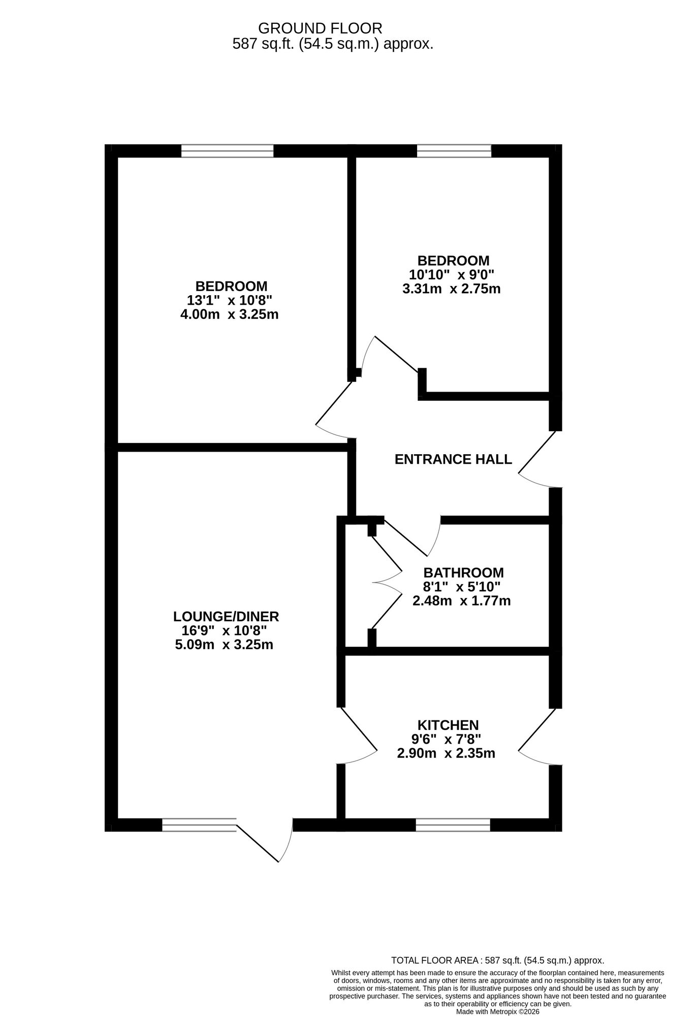 Floorplan of 2 bedroom Semi Detached Bungalow for sale, Lawrence Avenue, Ripley, Derbyshire, DE5