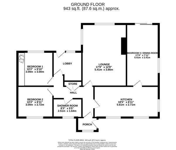 Floorplan of 3 bedroom Detached Bungalow for sale, Hill Street, Ripley, Derbyshire, DE5