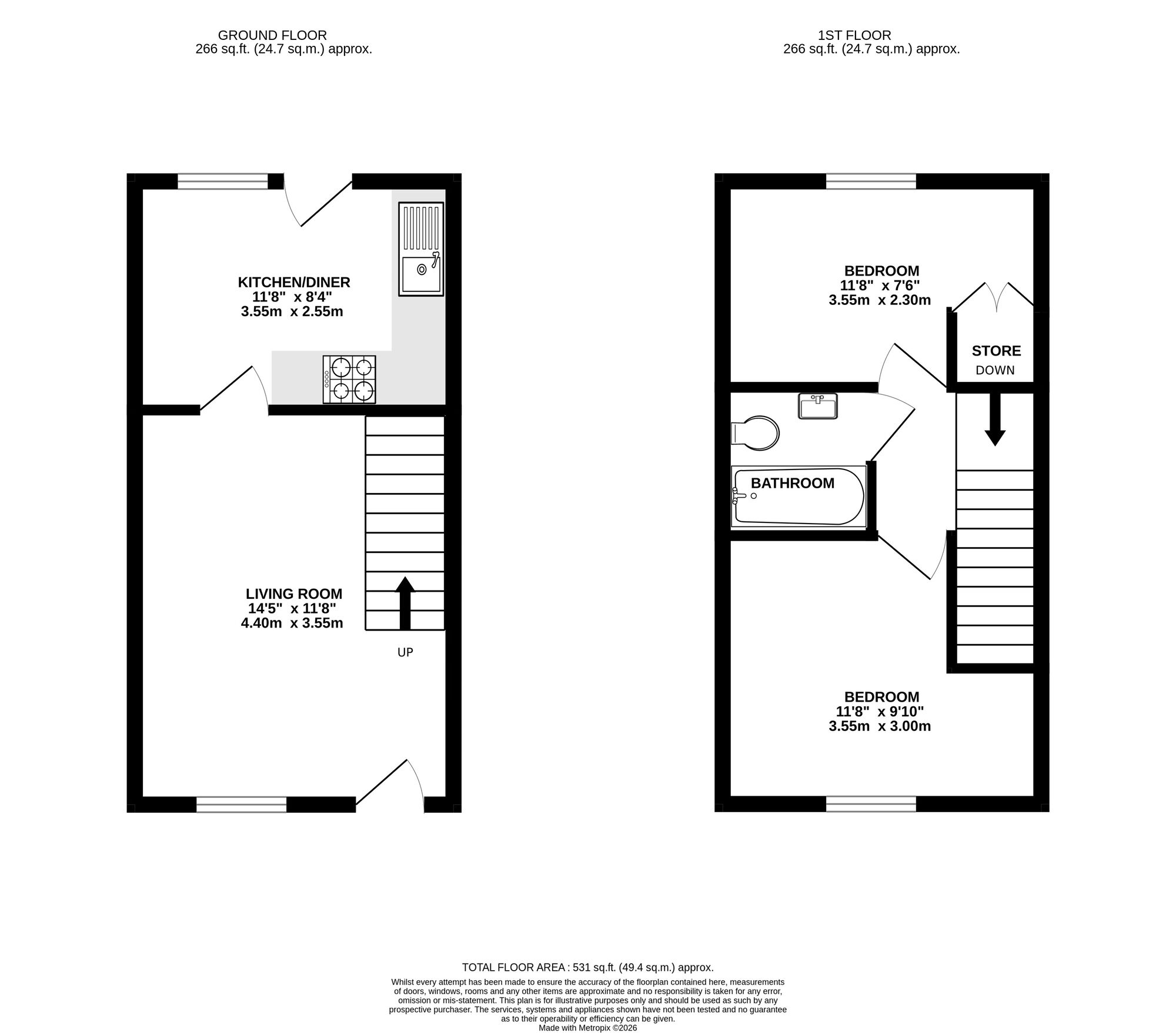 Floorplan of 2 bedroom Semi Detached House for sale, Ripley Road, Sawmills, Derbyshire, DE56