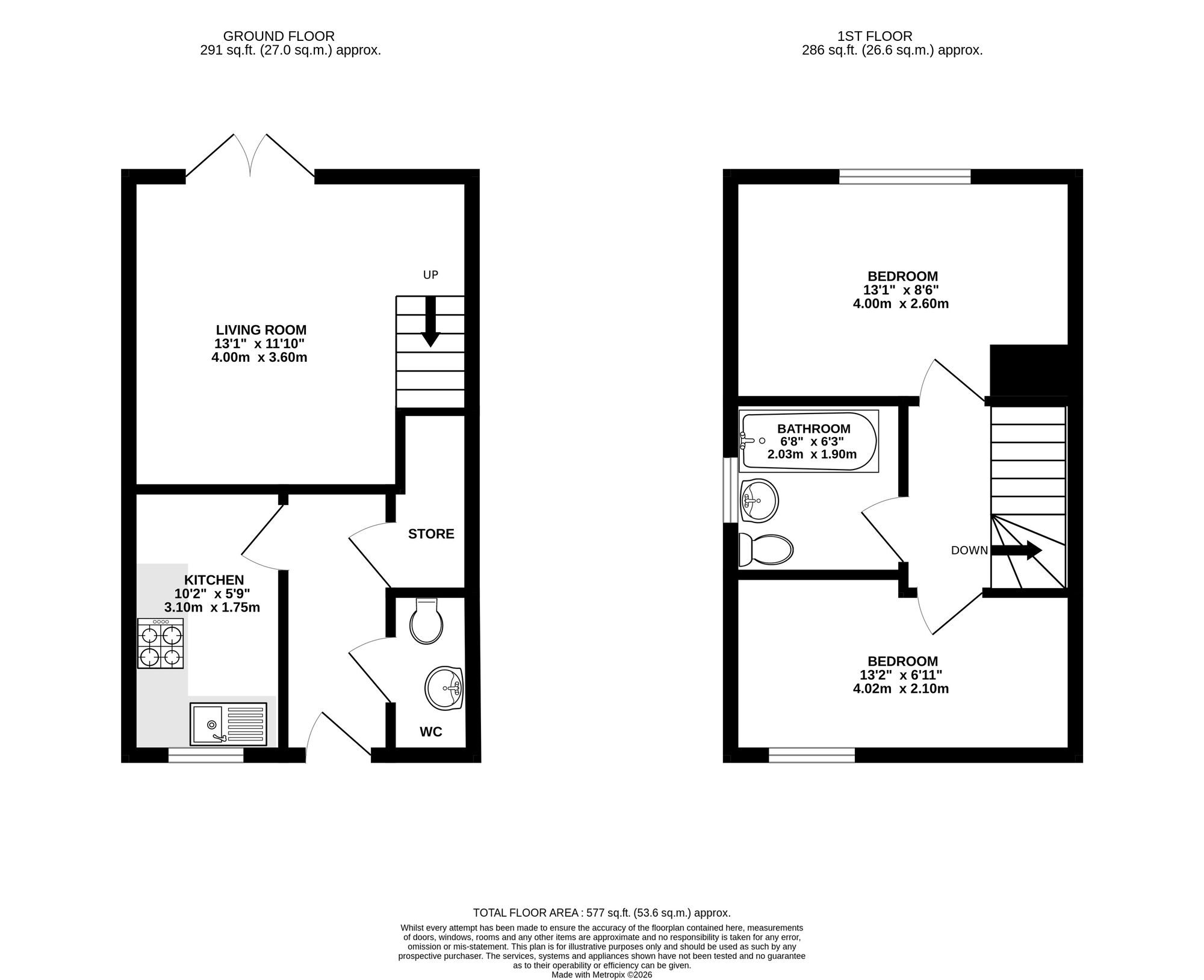 Floorplan of 2 bedroom End Terrace House for sale, Cemetery Lane, Wirksworth, Derbyshire, DE4