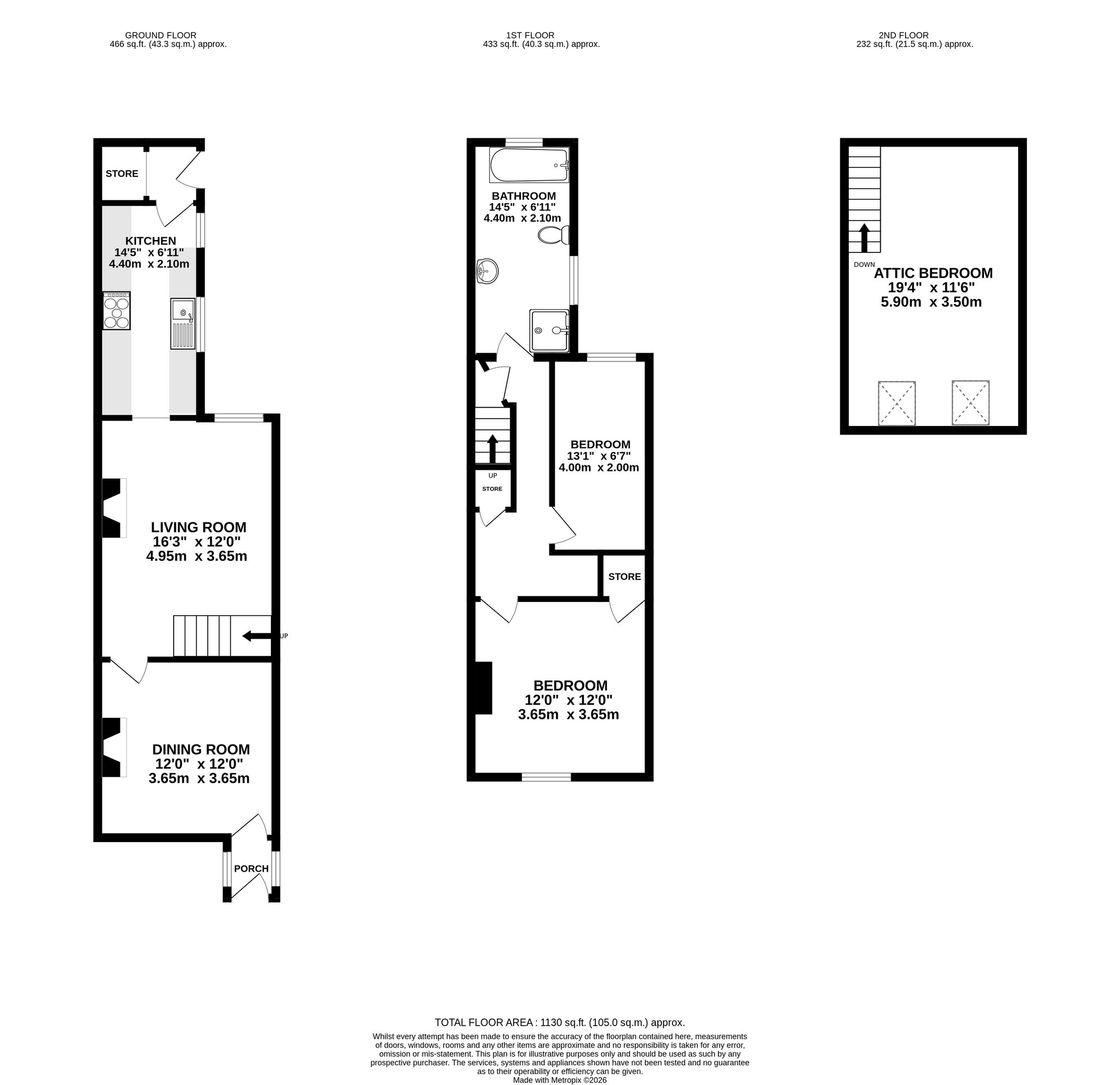 Floorplan of 3 bedroom Mid Terrace House for sale, Hazelmere Road, Creswell, Derbyshire, S80