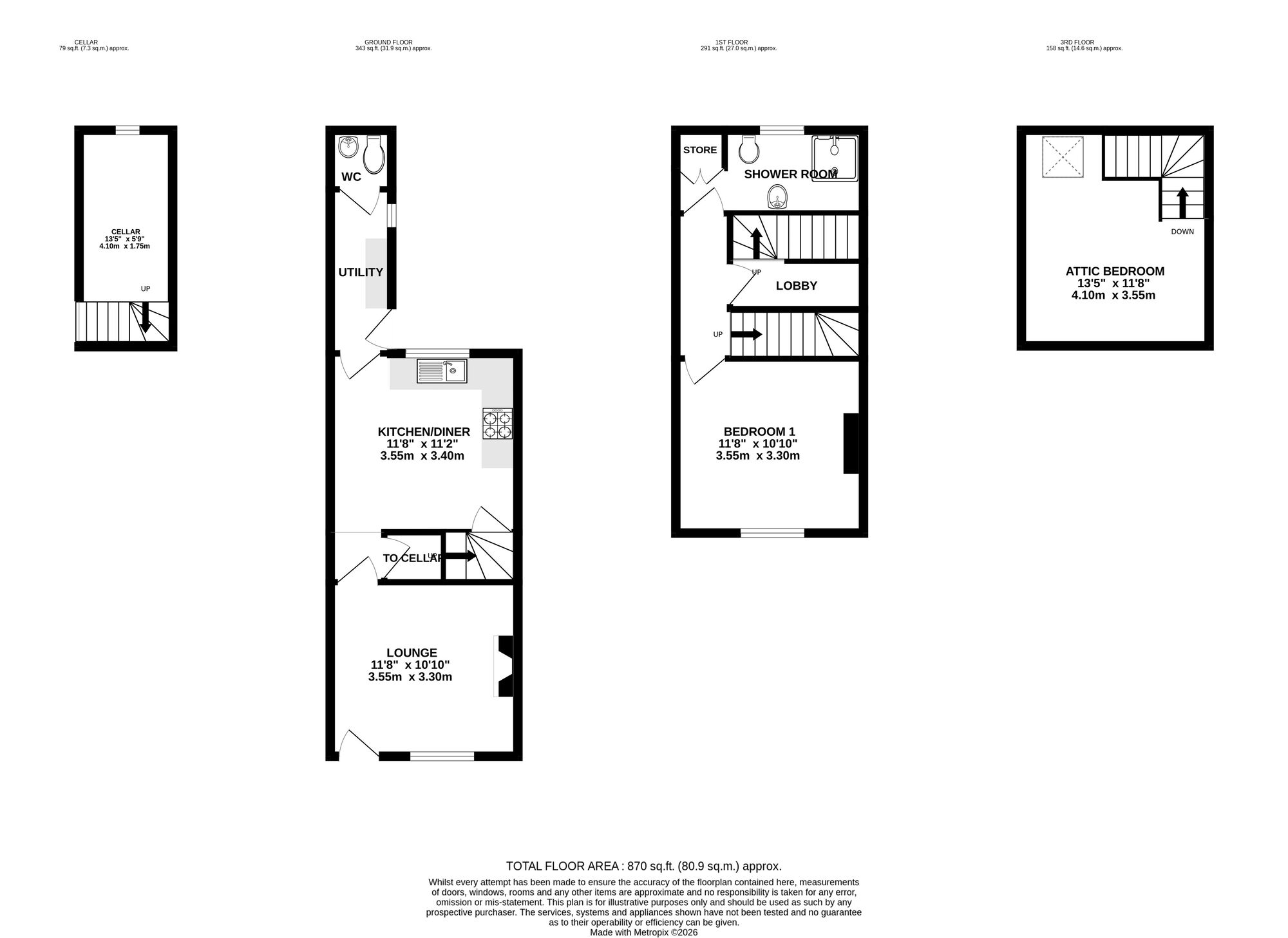 Floorplan of 2 bedroom House for sale, Wellington Court, Belper, Derbyshire, DE56