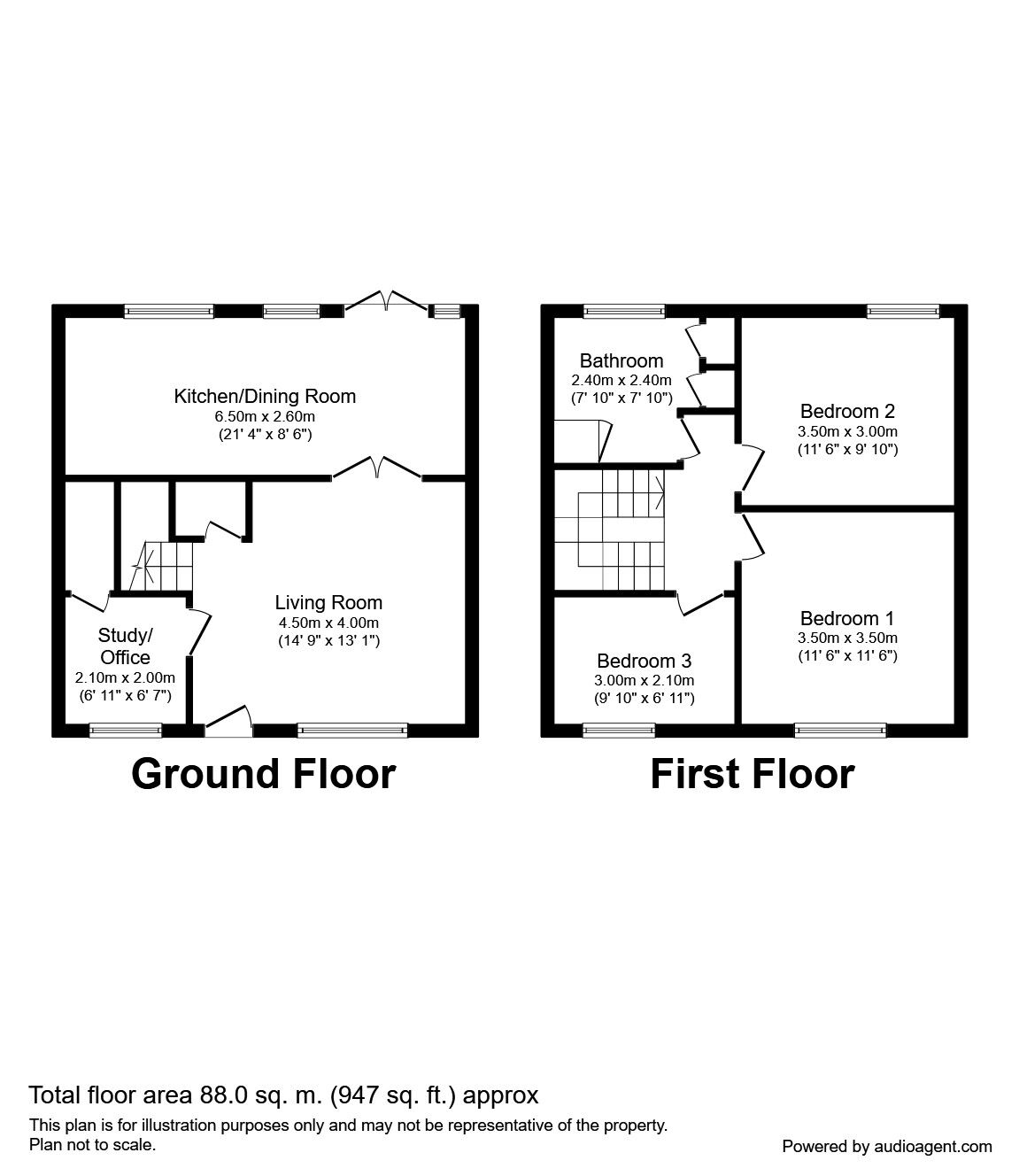 Floorplan of 3 bedroom Mid Terrace House to rent, Hastings Road, Charford, Worcestershire, B60