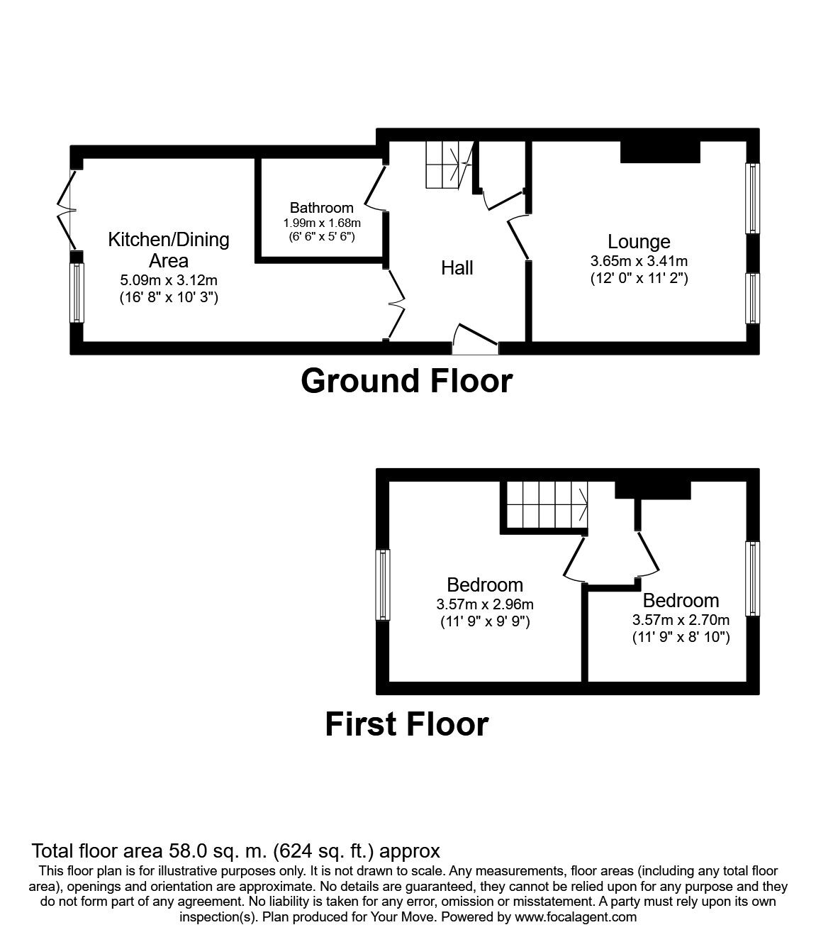 Floorplan of 2 bedroom Semi Detached House to rent, Woodrow Lane, Catshill, Worcestershire, B61