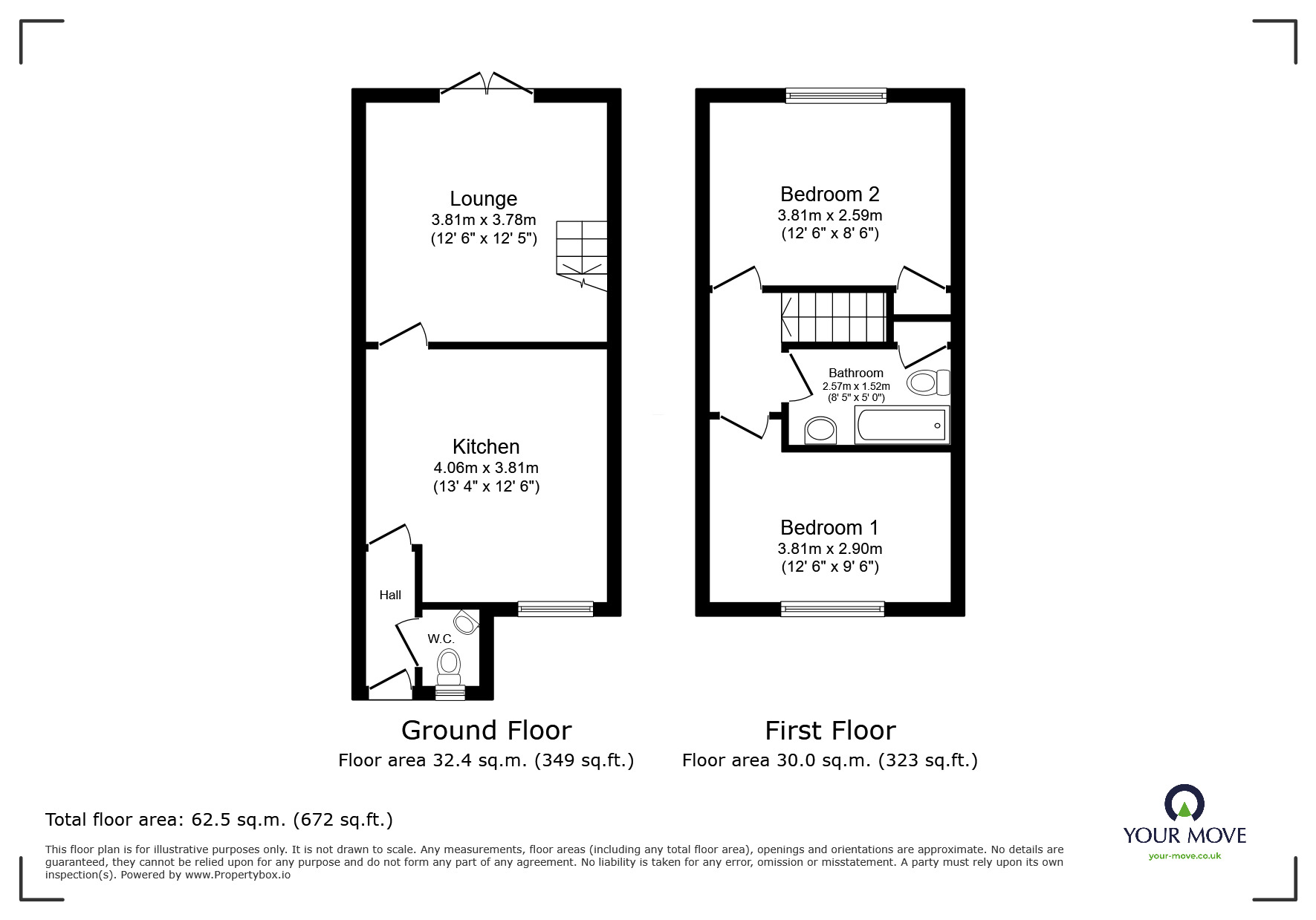 Floorplan of 2 bedroom Mid Terrace House for sale, Steel Close, Bromsgrove, Worcestershire, B60