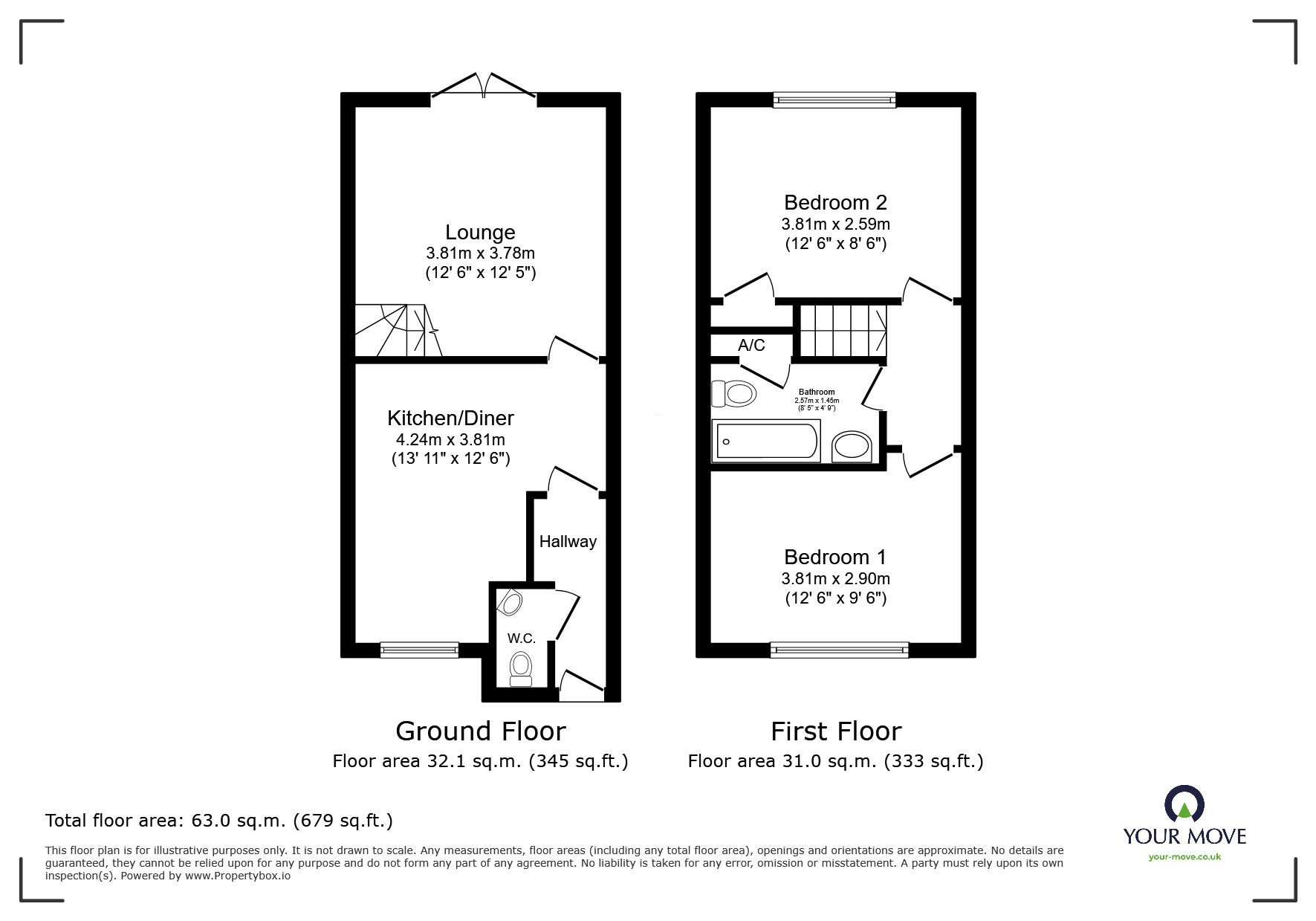 Floorplan of 2 bedroom Mid Terrace House for sale, Steel Close, Bromsgrove, Worcestershire, B60