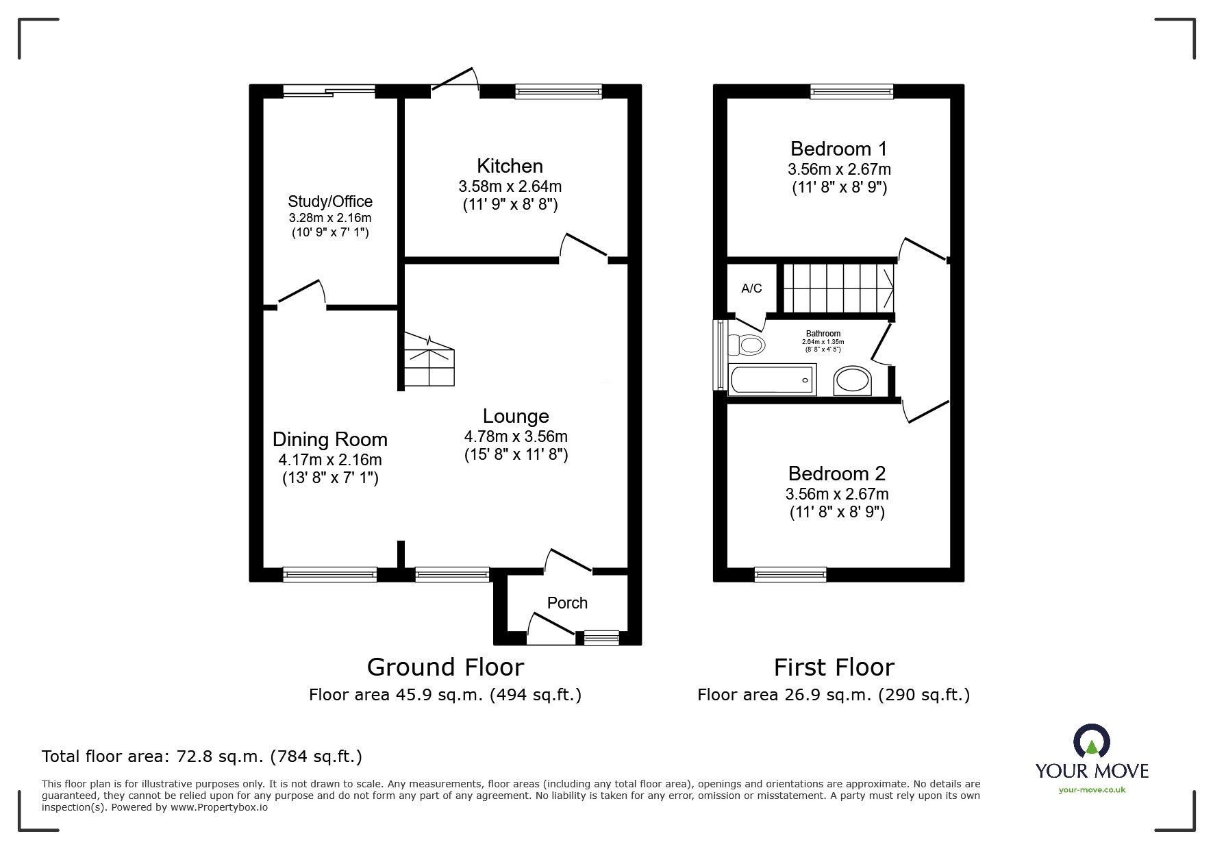Floorplan of 2 bedroom Semi Detached House for sale, Mayfield Close, Catshill, Worcestershire, B61