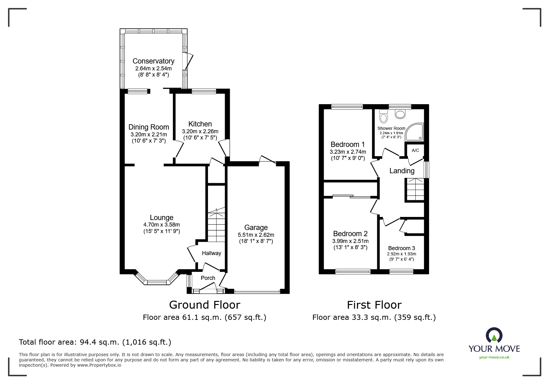Floorplan of 3 bedroom Link Detached House for sale, Kenyon Close, Bromsgrove, Worcestershire, B60