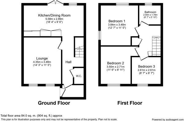 Floorplan of 3 bedroom End Terrace House for sale, Hayling Close, Rubery, Birmingham, B45