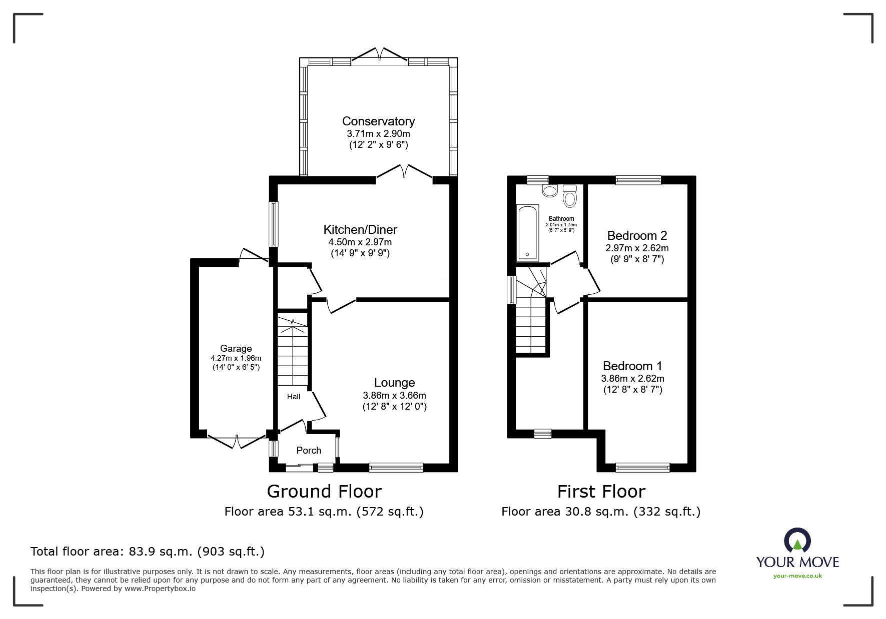 Floorplan of 2 bedroom Semi Detached House for sale, Barrington Road, Rubery, Birmingham, B45