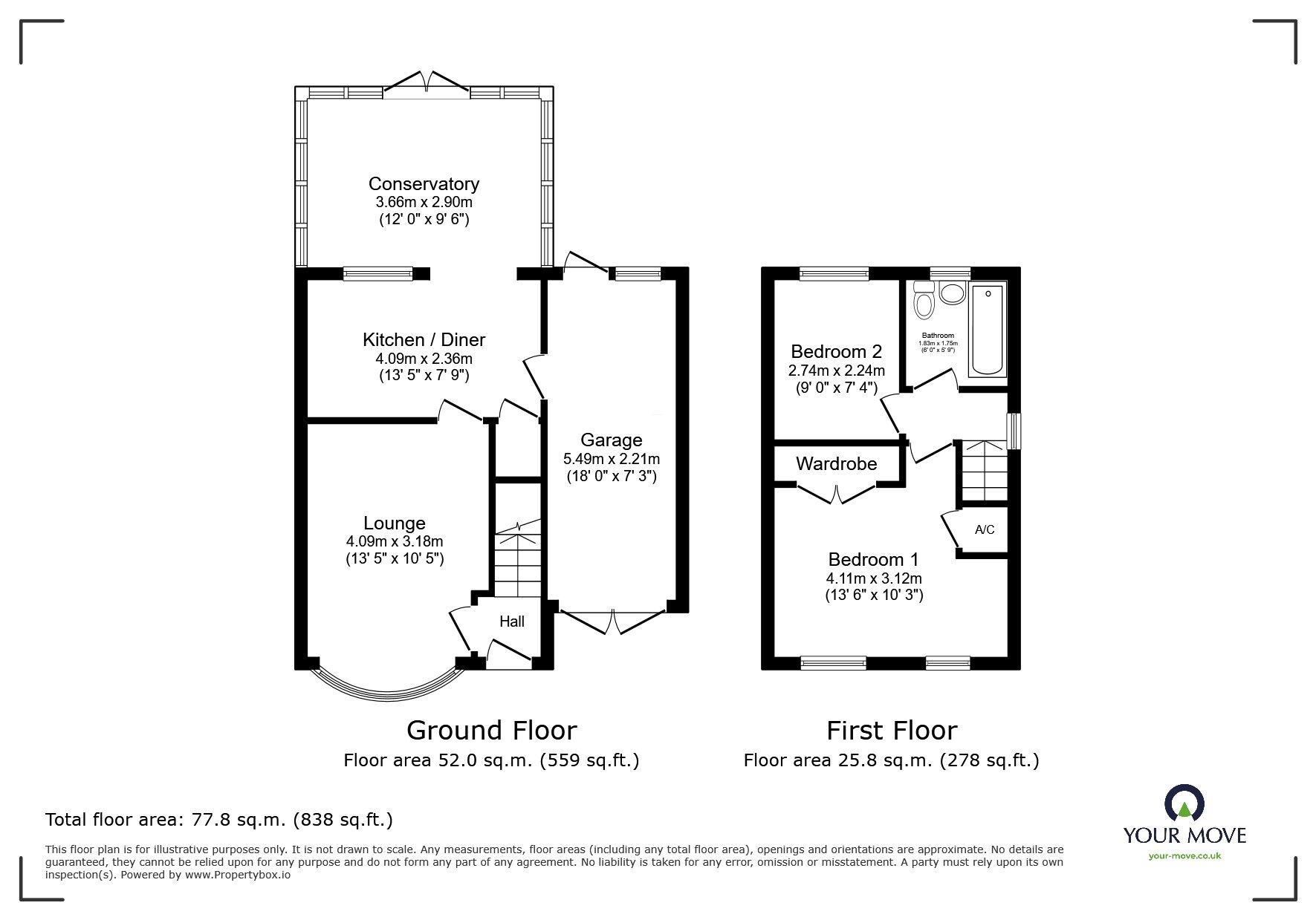 Floorplan of 2 bedroom Link Detached House for sale, Packwood Close, Redditch, Worcestershire, B97