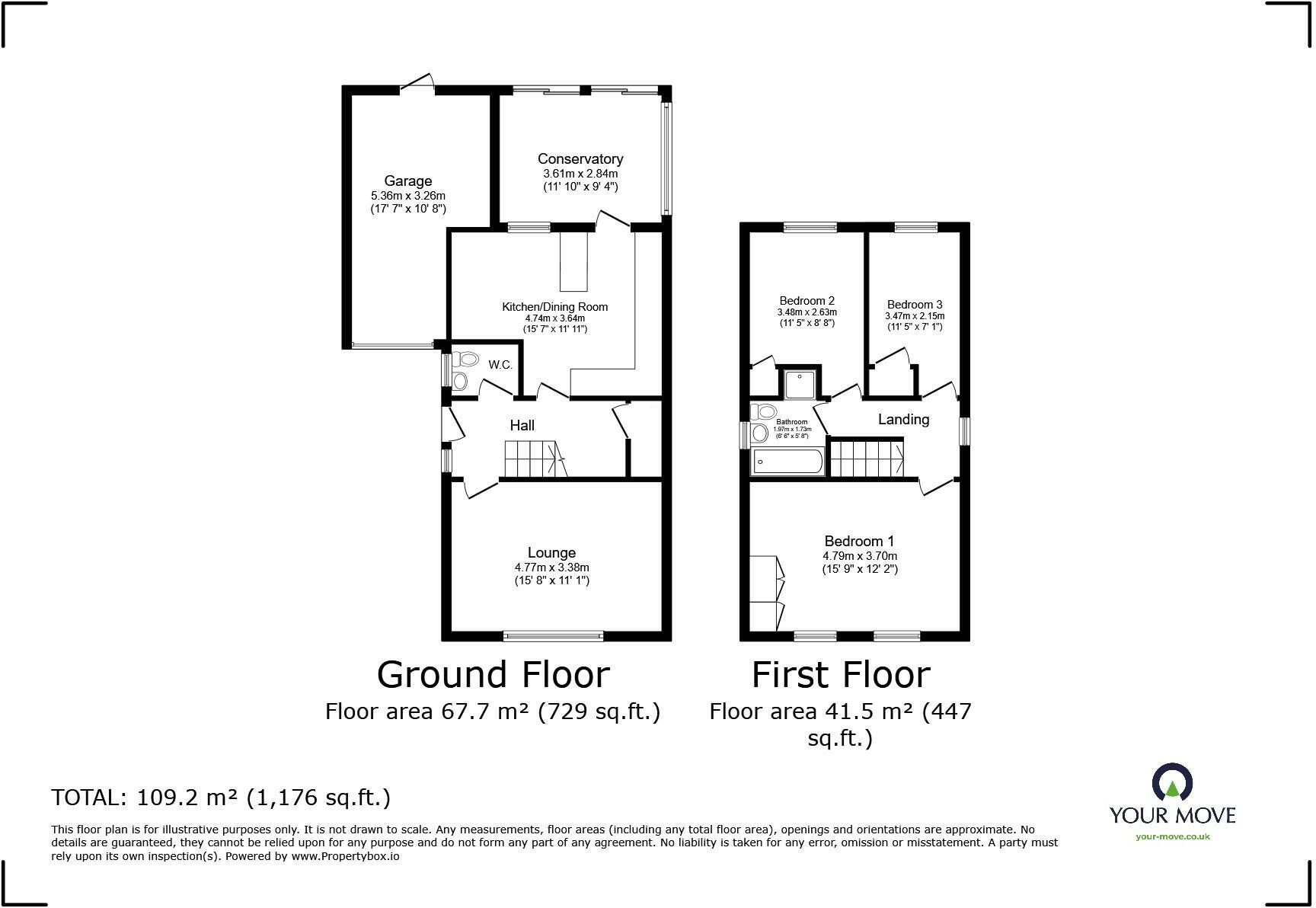 Floorplan of 3 bedroom Detached House for sale, Kent Close, Kidderminster, Worcestershire, DY10