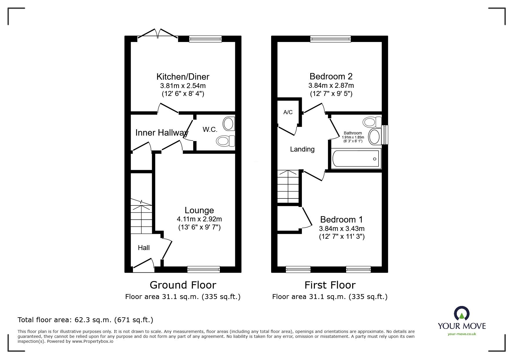 Floorplan of 2 bedroom End Terrace House for sale, Weasel Avenue, Droitwich, Worcestershire, WR9