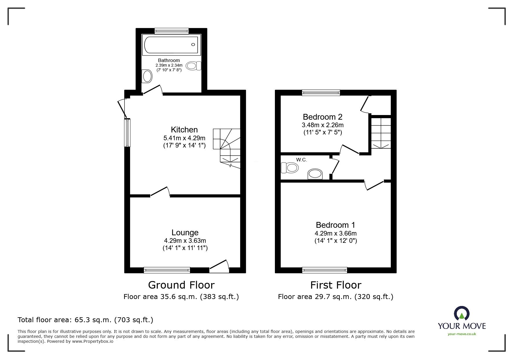 Floorplan of 2 bedroom Mid Terrace House for sale, Bear Hill, Alvechurch, Worcestershire, B48