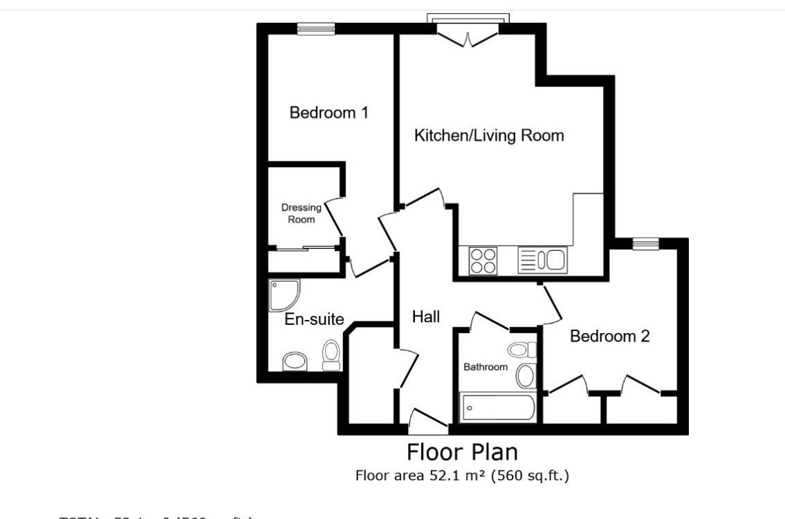 Floorplan of 2 bedroom  Flat to rent, Mount Pleasant, Redditch, Worcestershire, B97