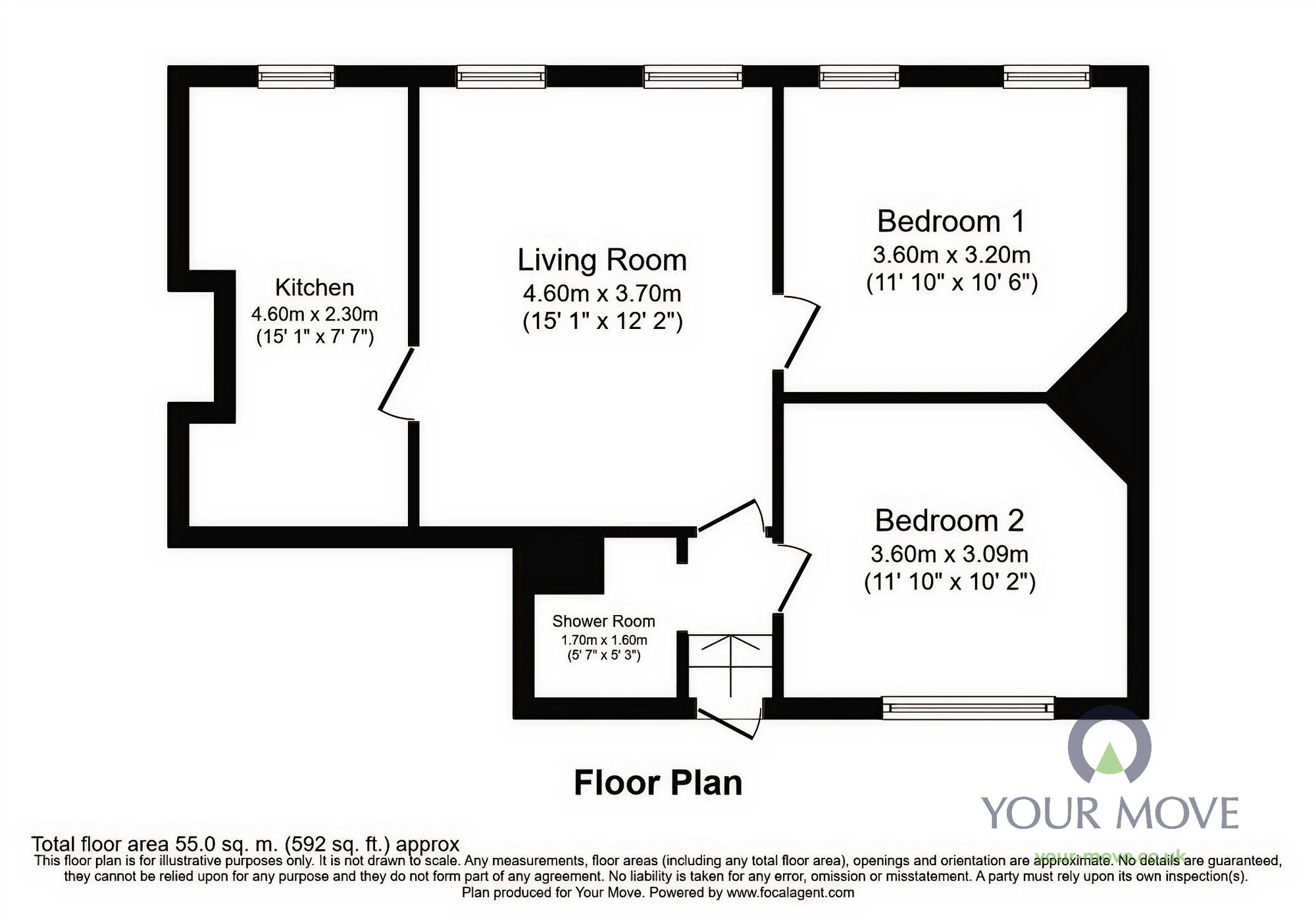 Floorplan of 2 bedroom  Flat to rent, Worcester Road, Bromsgrove, Worcestershire, B61