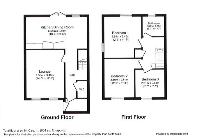 Floorplan of 3 bedroom End Terrace House to rent, Hayling Close, Rubery, Birmingham, B45